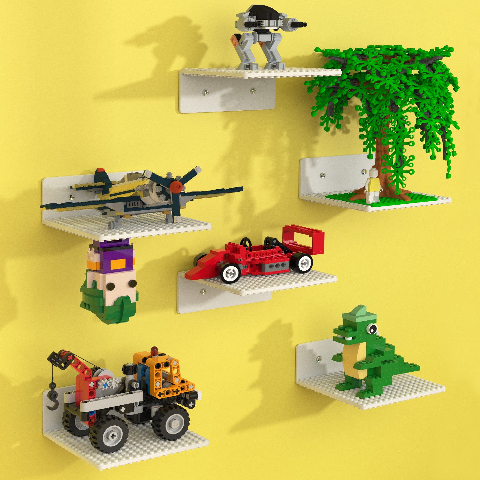 Display Shelves Compatible with LEGO Building Bricks – 5x5.3 Inch Wall-Mounted ABS Baseplates with 16x17 Studs for Toy Brick Storage and Display, also fits Other Building Bricks