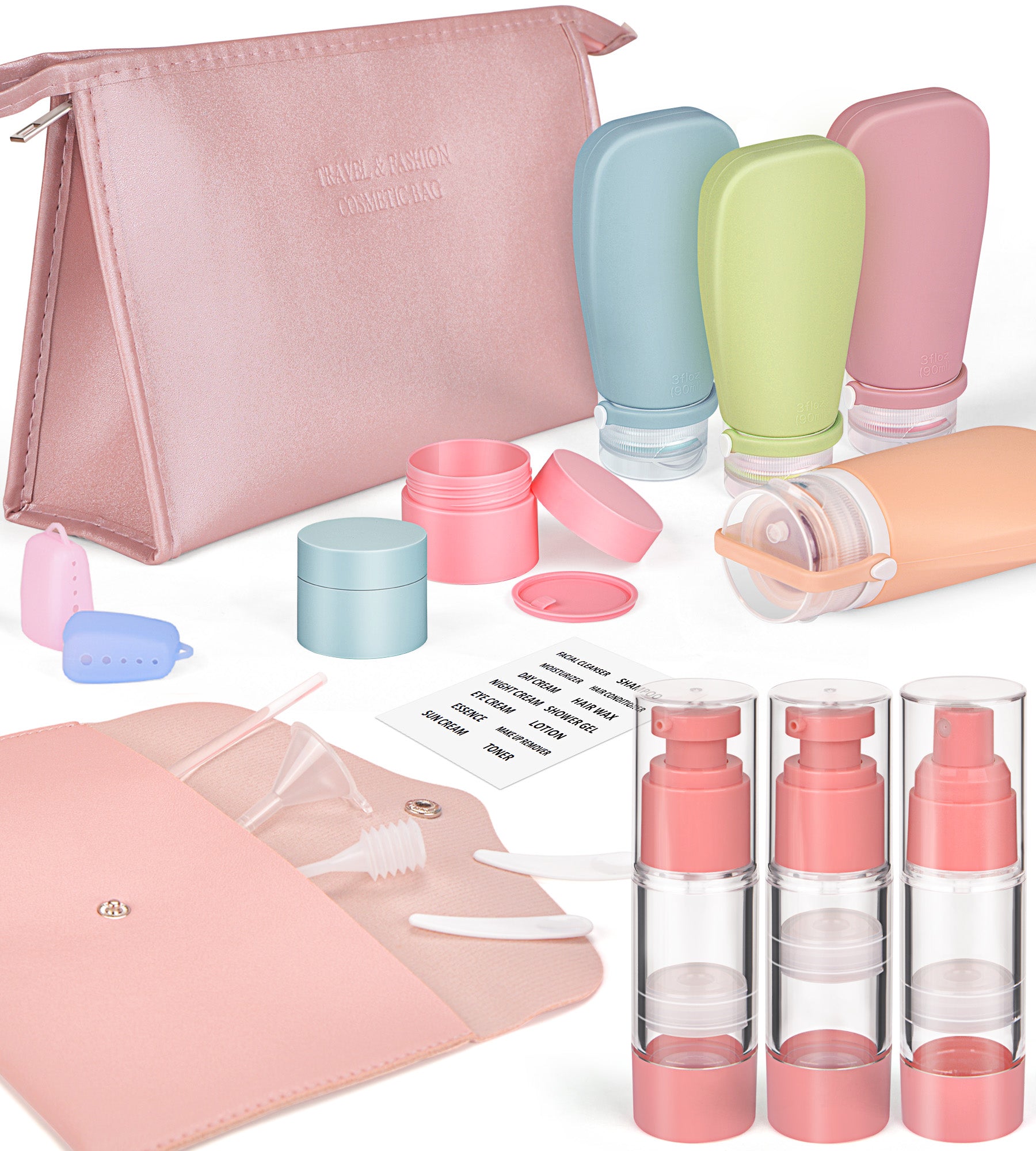 Noideeer 19 Pack Premium Travel Bottles Set for Toiletries Innovative Leak Proof Design , TSA Approved Toiletry Bottles, Squeezable Refillable Silicone Travel Size Toiletries Containers for Shampoo Conditioner Lotion BPA Free