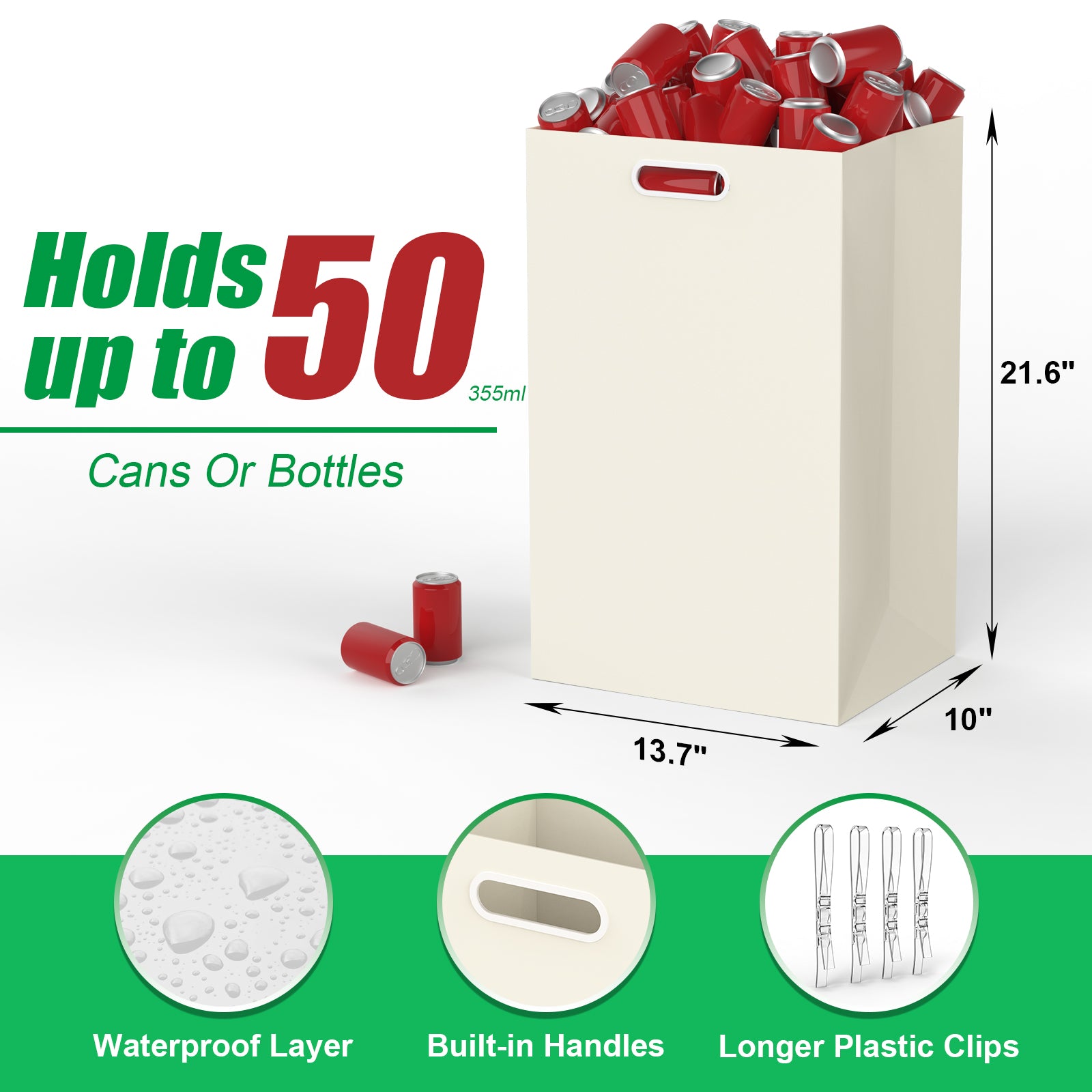 13 Gallon Disposable Trash Cans with Built-in Handles, 4 Pack Extra Large Portable Trash Can, Waterproof Layer Reusable Garbage Cans, Extra-Thick Cardboard Recycling Bins, Perfect for Parties, White
