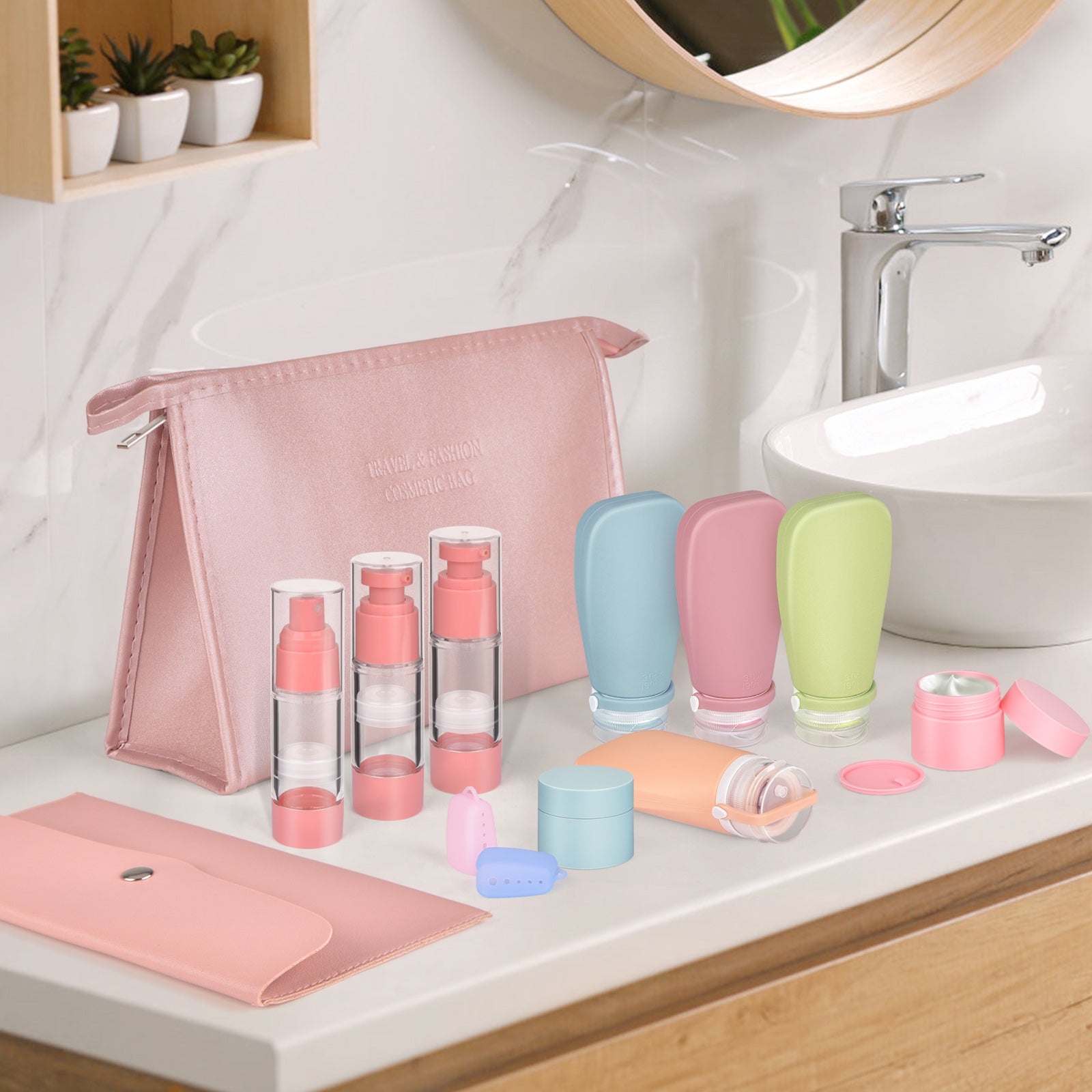 Noideeer 19 Pack Premium Travel Bottles Set for Toiletries Innovative Leak Proof Design , TSA Approved Toiletry Bottles, Squeezable Refillable Silicone Travel Size Toiletries Containers for Shampoo Conditioner Lotion BPA Free