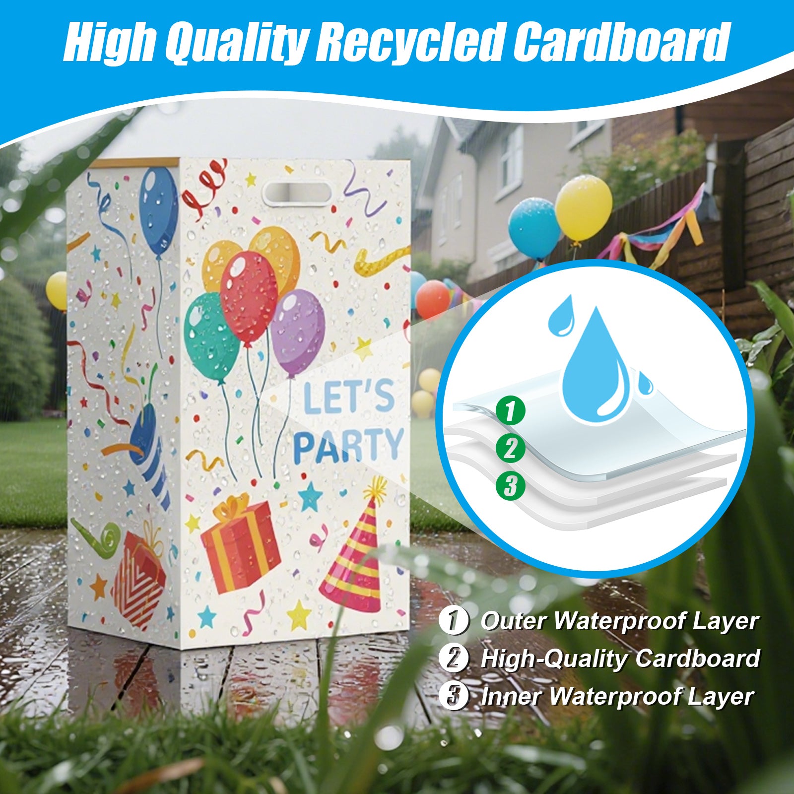 13 Gallon Disposable Trash Cans with Built-in Handles, 4 Pack Extra Large Portable Trash Can, Waterproof Layer Reusable Garbage Cans, Extra-Thick Cardboard Recycling Bins, Perfect for Parties,Colorful