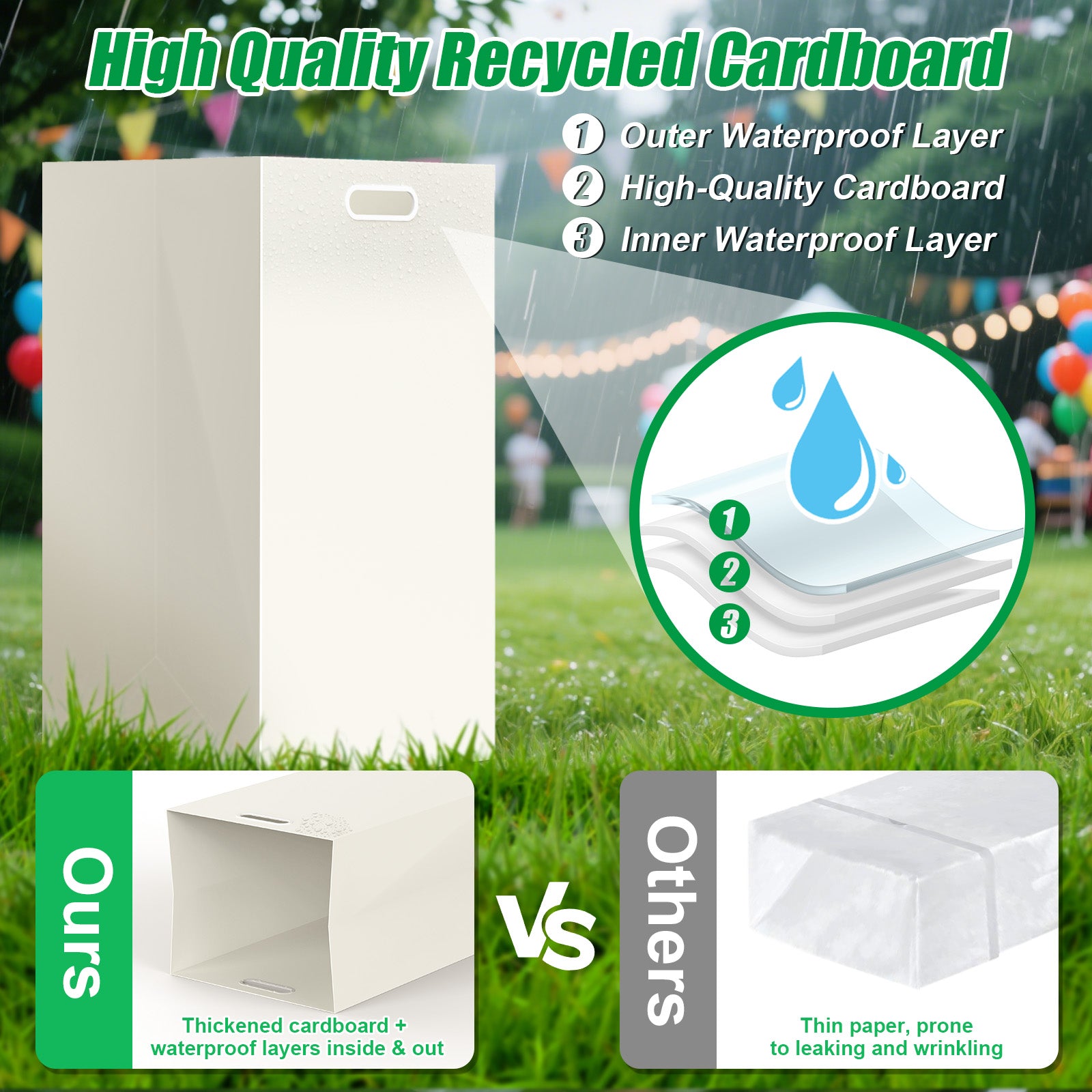 13 Gallon Disposable Trash Cans with Built-in Handles, 4 Pack Extra Large Portable Trash Can, Waterproof Layer Reusable Garbage Cans, Extra-Thick Cardboard Recycling Bins, Perfect for Parties, White