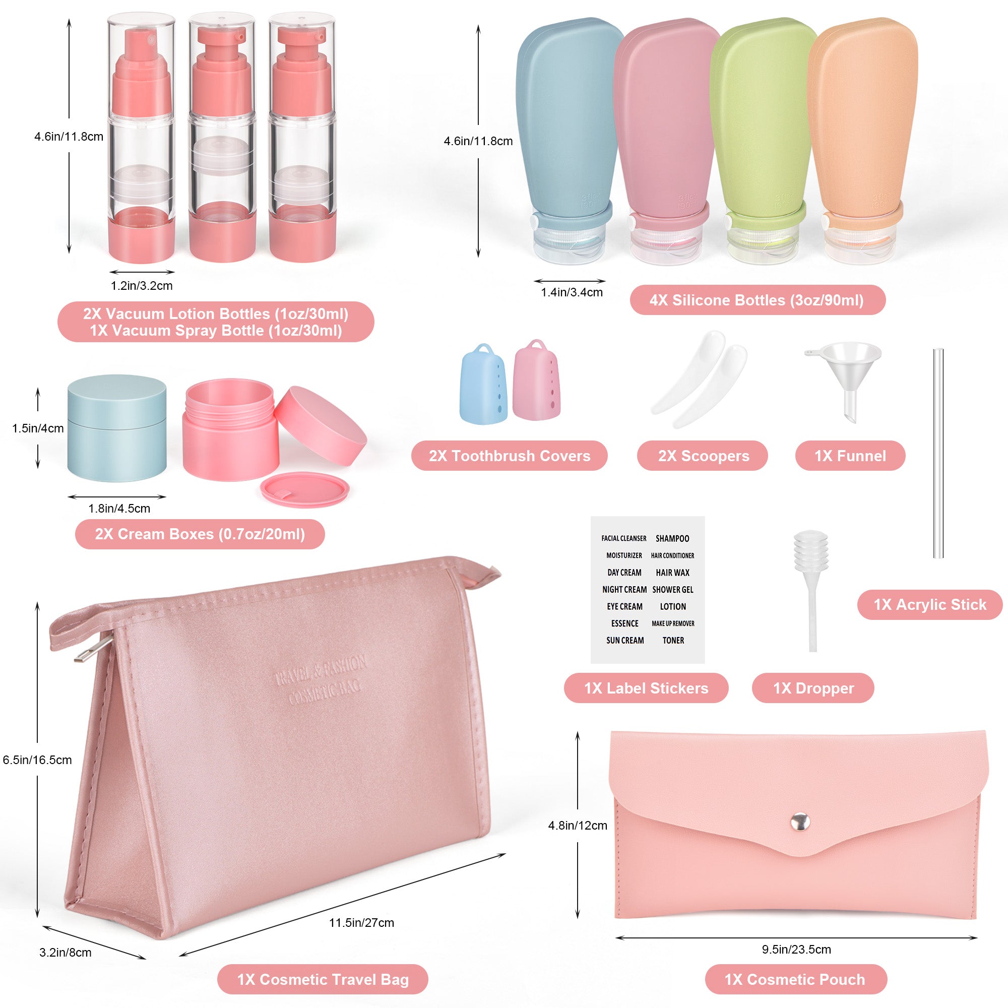 Noideeer 19 Pack Premium Travel Bottles Set for Toiletries Innovative Leak Proof Design , TSA Approved Toiletry Bottles, Squeezable Refillable Silicone Travel Size Toiletries Containers for Shampoo Conditioner Lotion BPA Free