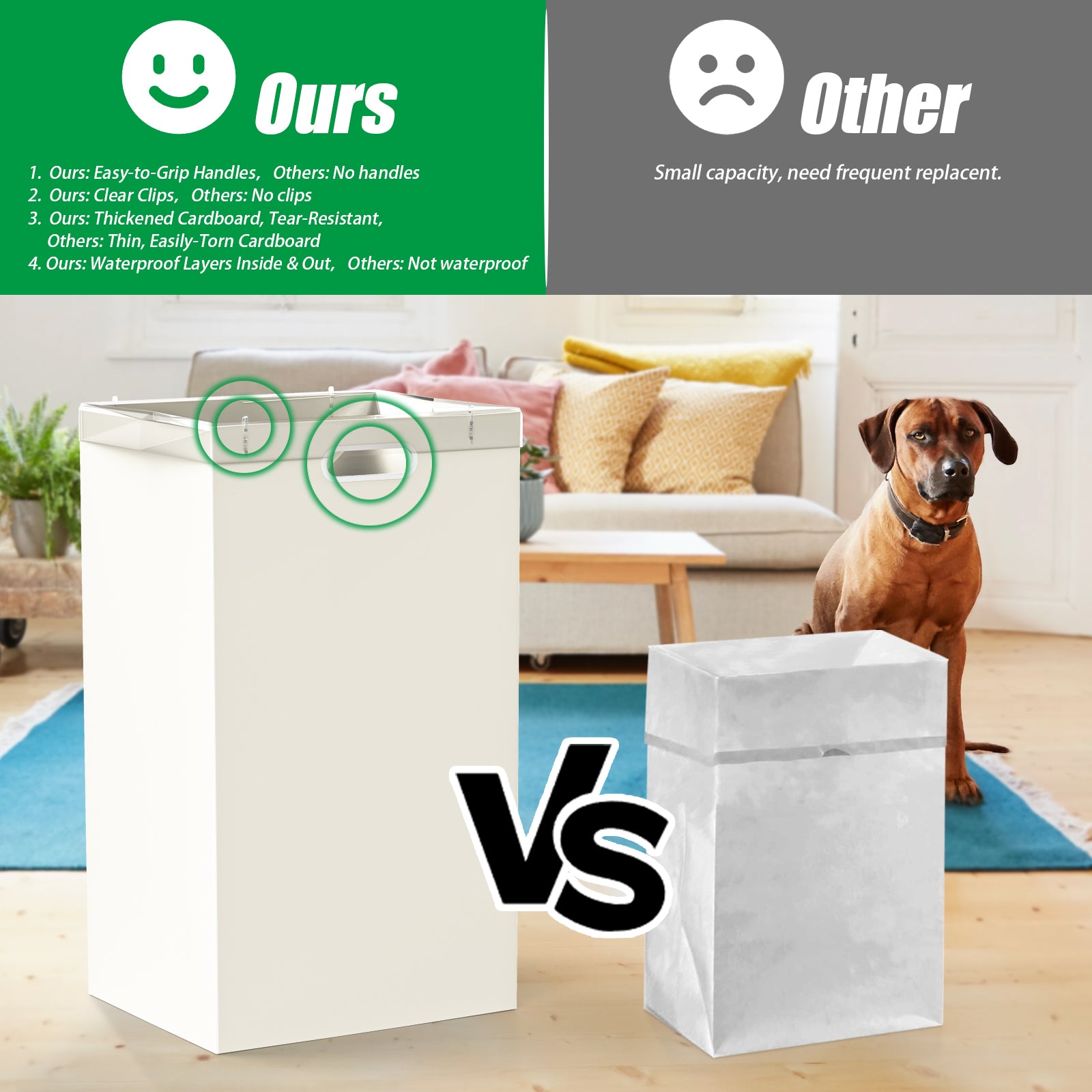 25 Gallon Disposable Trash Cans with Built-in Handles, 4 Pack Extra Large Portable Trash Can, Waterproof Layer Reusable Garbage Can, Recycling Bins, Extra-Thick Recycled Cardboard, Perfect for Parties