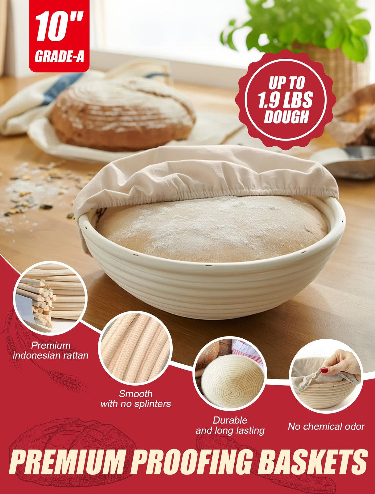 9-Pieces Artisan Sourdough Baking Kit – 5QT Enameled Cast Iron Dutch Oven with Lid, Banneton Basket, Silicone Sling, Scoring Lame, Dough Tools & Recipe | Bread Pans for Homemade Bread