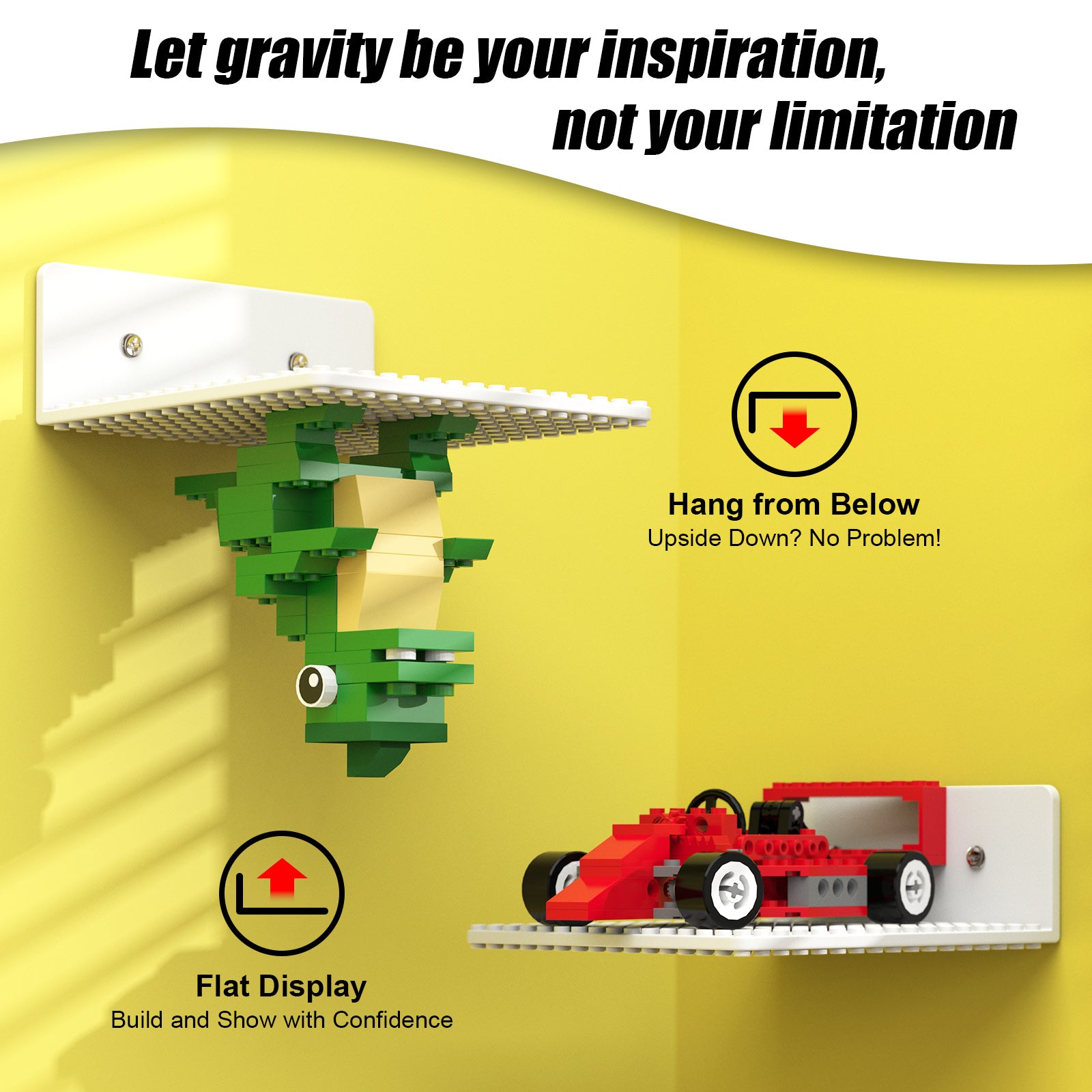 Display Shelves Compatible with LEGO Building Bricks – 5x5.3 Inch Wall-Mounted ABS Baseplates with 16x17 Studs for Toy Brick Storage and Display, also fits Other Building Bricks