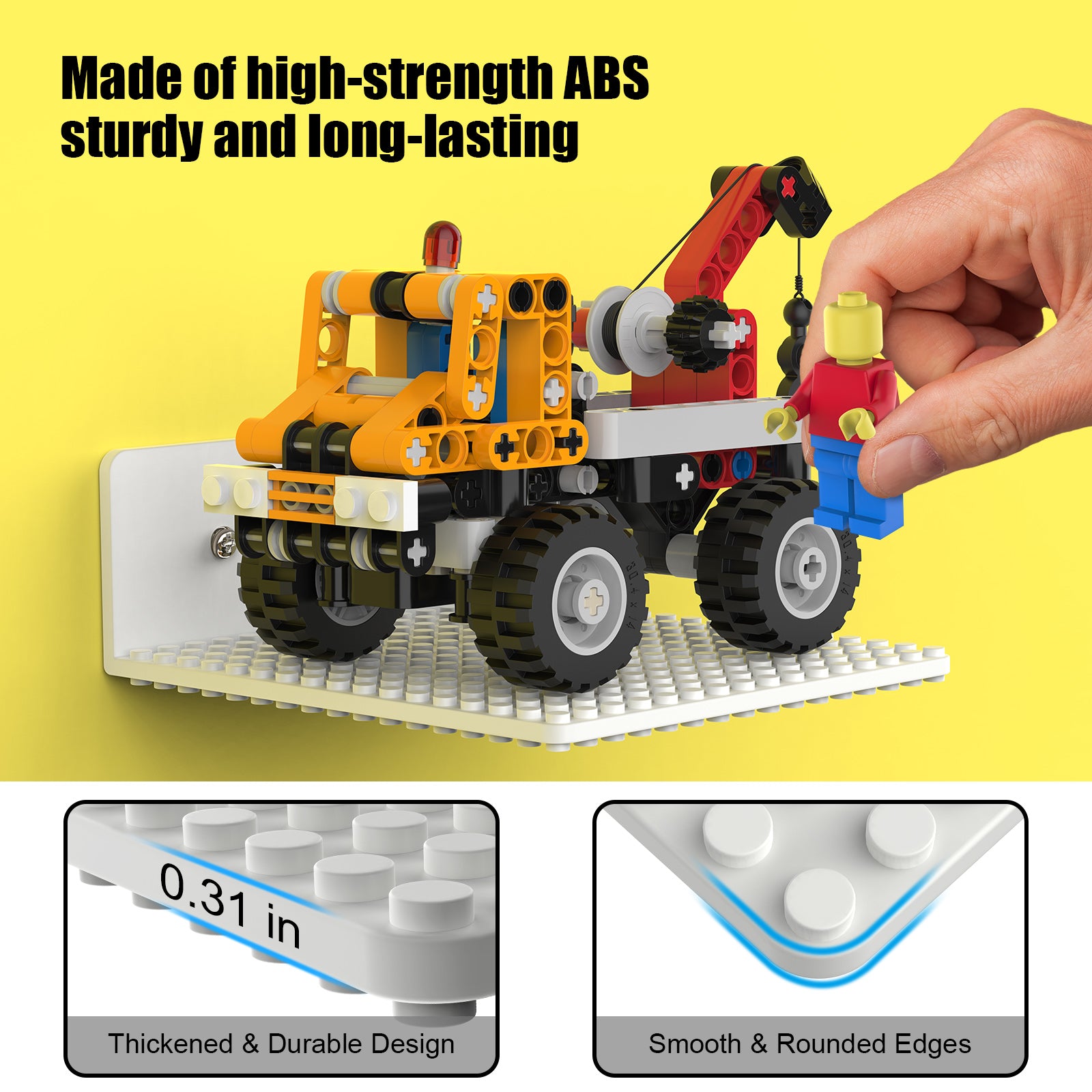Display Shelves Compatible with LEGO Building Bricks – 5x5.3 Inch Wall-Mounted ABS Baseplates with 16x17 Studs for Toy Brick Storage and Display, also fits Other Building Bricks