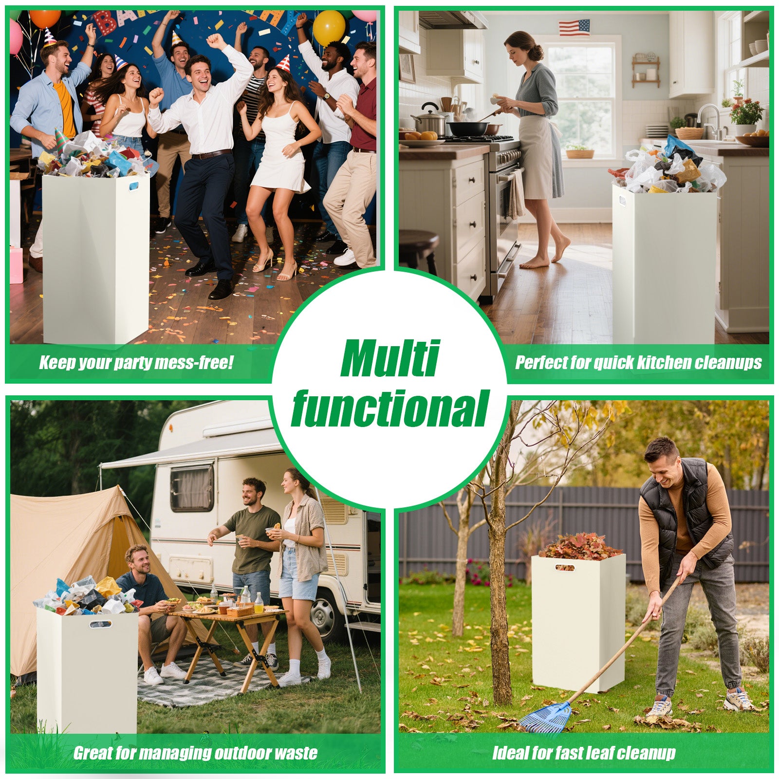13 Gallon Disposable Trash Cans with Built-in Handles, 4 Pack Extra Large Portable Trash Can, Waterproof Layer Reusable Garbage Cans, Extra-Thick Cardboard Recycling Bins, Perfect for Parties, White
