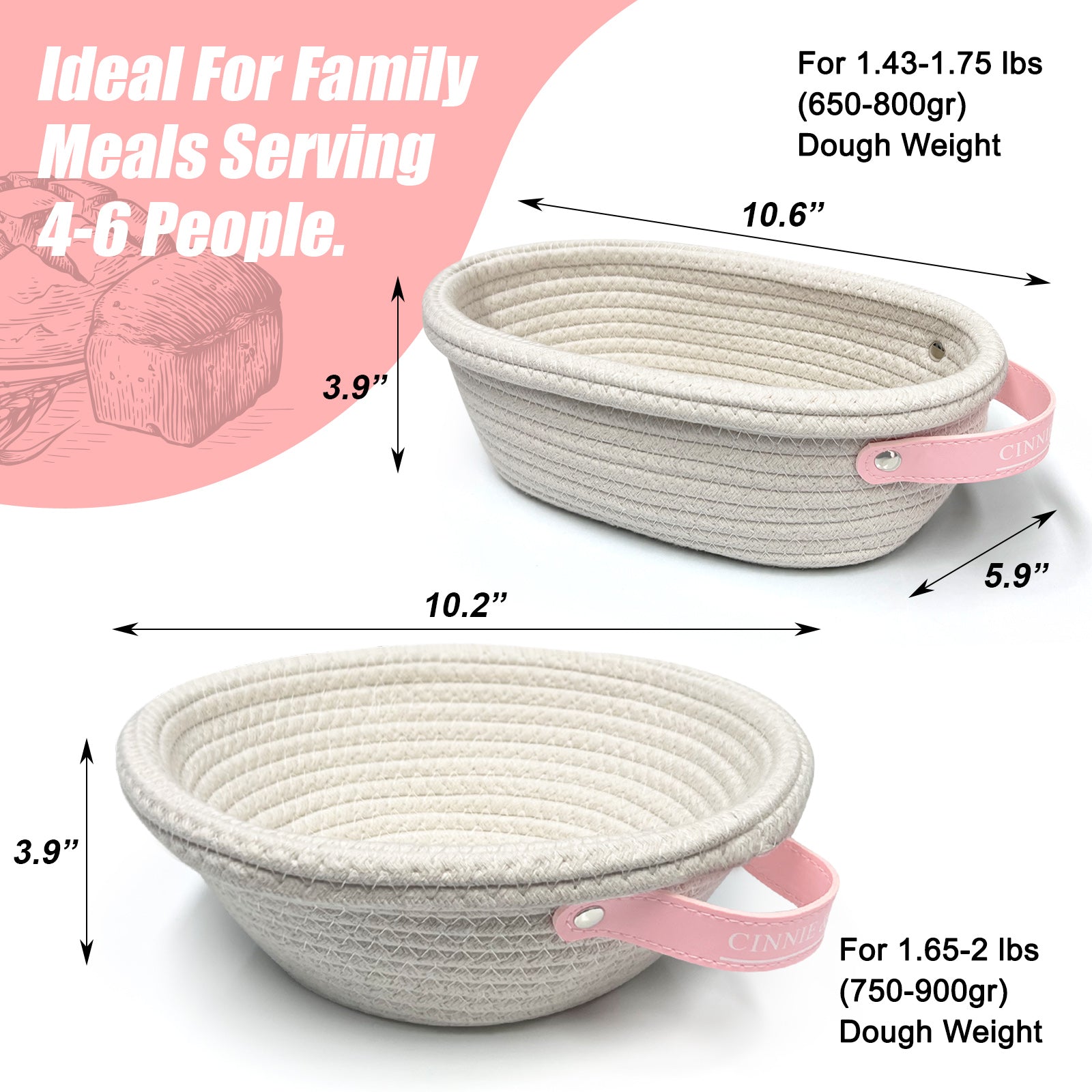 Pink Sourdough Starter Kit 8-Pcs Set , 9" Round & 10" Oval Rope Banneton Proofing Basket with Liner, 32oz Sourdough Starter Jar with Lid, 3-in-1 Scraper & Bread Lame, Gift for Women
