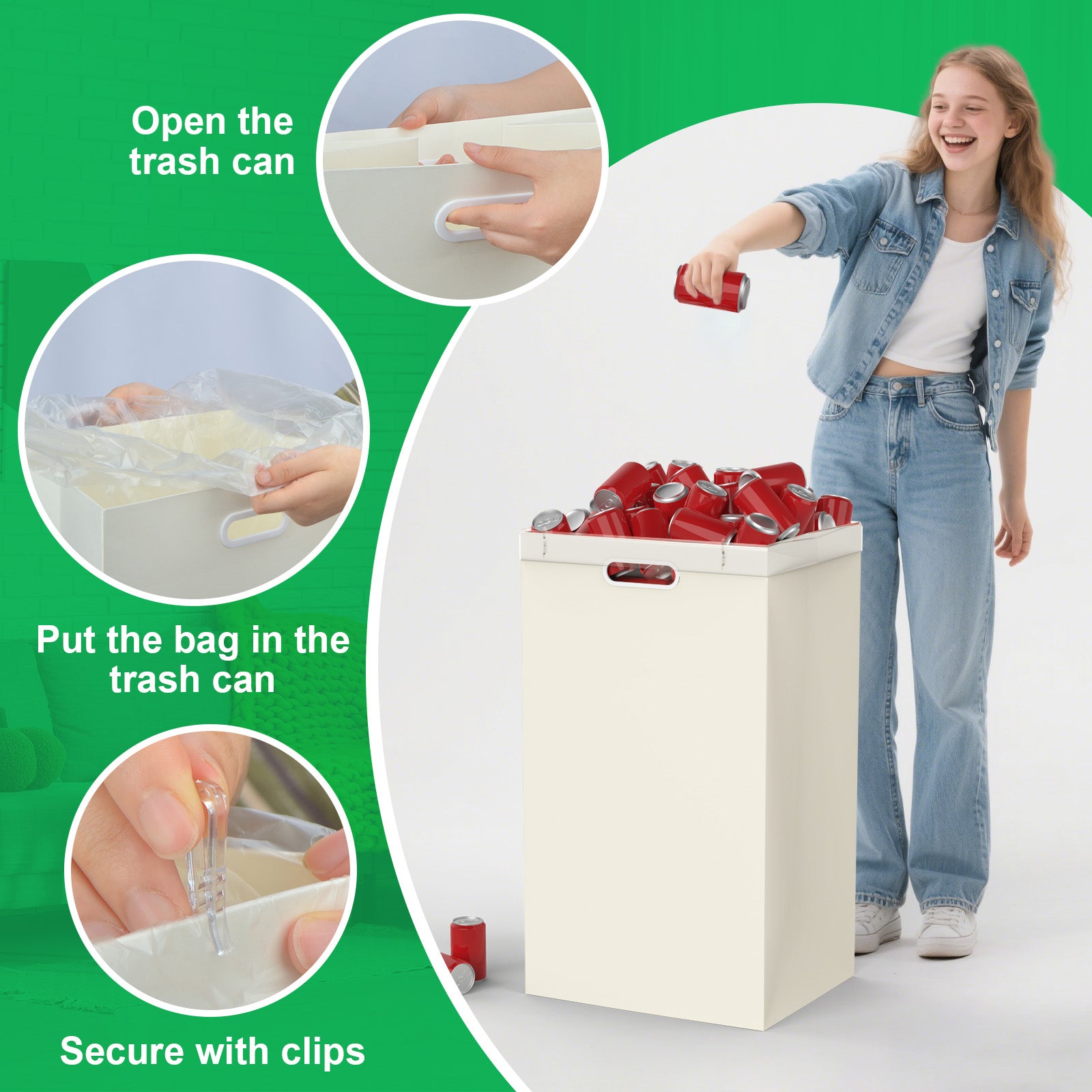 25 Gallon Disposable Trash Cans with Built-in Handles, 4 Pack Extra Large Portable Trash Can, Waterproof Layer Reusable Garbage Can, Recycling Bins, Extra-Thick Recycled Cardboard, Perfect for Parties