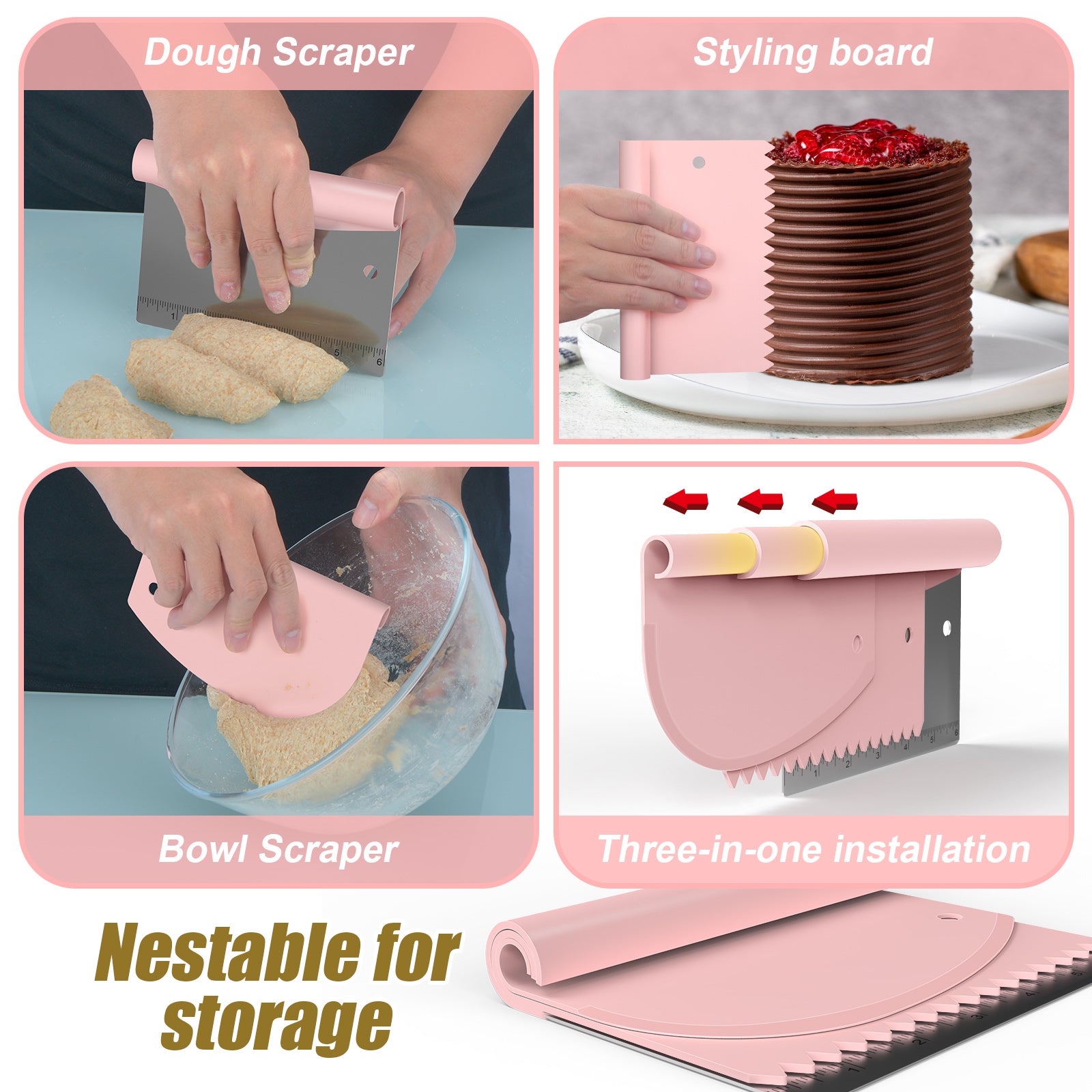 Pink Sourdough Starter Kit 8-Pcs Set , 9" Round & 10" Oval Rope Banneton Proofing Basket with Liner, 32oz Sourdough Starter Jar with Lid, 3-in-1 Scraper & Bread Lame, Gift for Women