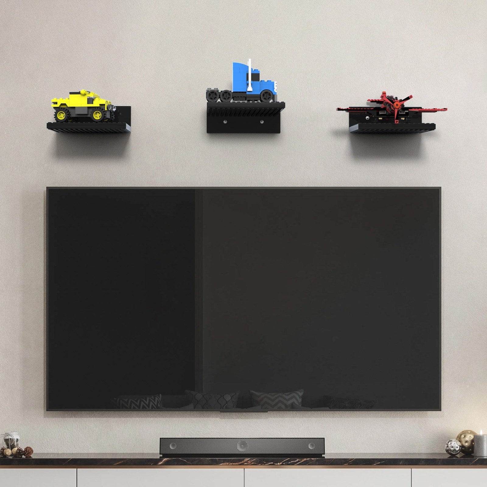 3-Pack Display Shelves for Building Bricks, 5x5 Inch Acrylic Wall-Mounted Floating Shelves for Creative Builds, Compatible with All Toy Brick Brands