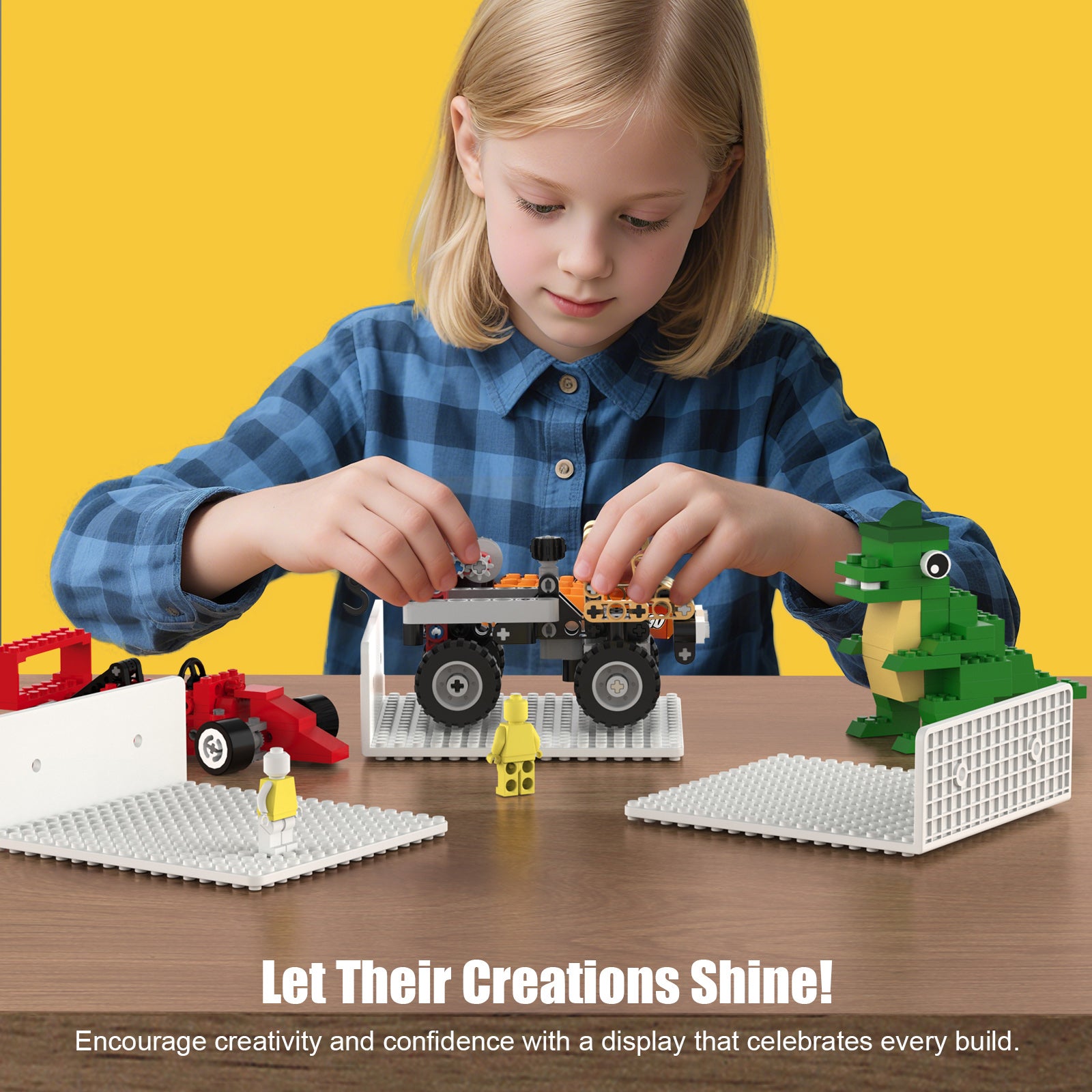 Display Shelves Compatible with LEGO Building Bricks – 5x5.3 Inch Wall-Mounted ABS Baseplates with 16x17 Studs for Toy Brick Storage and Display, also fits Other Building Bricks