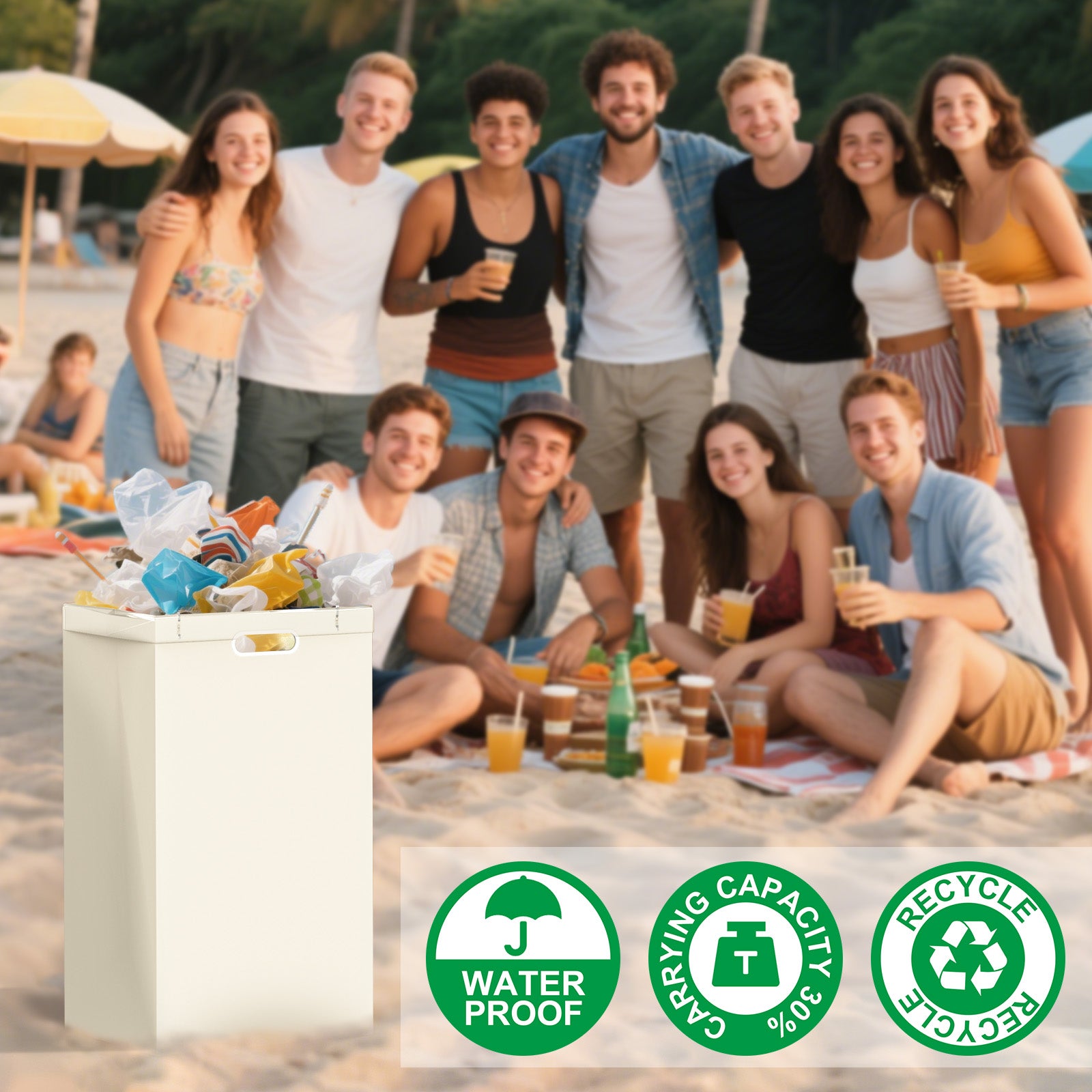 25 Gallon Disposable Trash Cans with Built-in Handles, 4 Pack Extra Large Portable Trash Can, Waterproof Layer Reusable Garbage Can, Recycling Bins, Extra-Thick Recycled Cardboard, Perfect for Parties