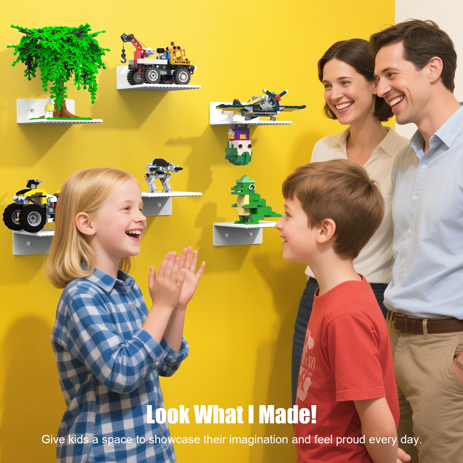 Display Shelves Compatible with LEGO Building Bricks – 5x5.3 Inch Wall-Mounted ABS Baseplates with 16x17 Studs for Toy Brick Storage and Display, also fits Other Building Bricks