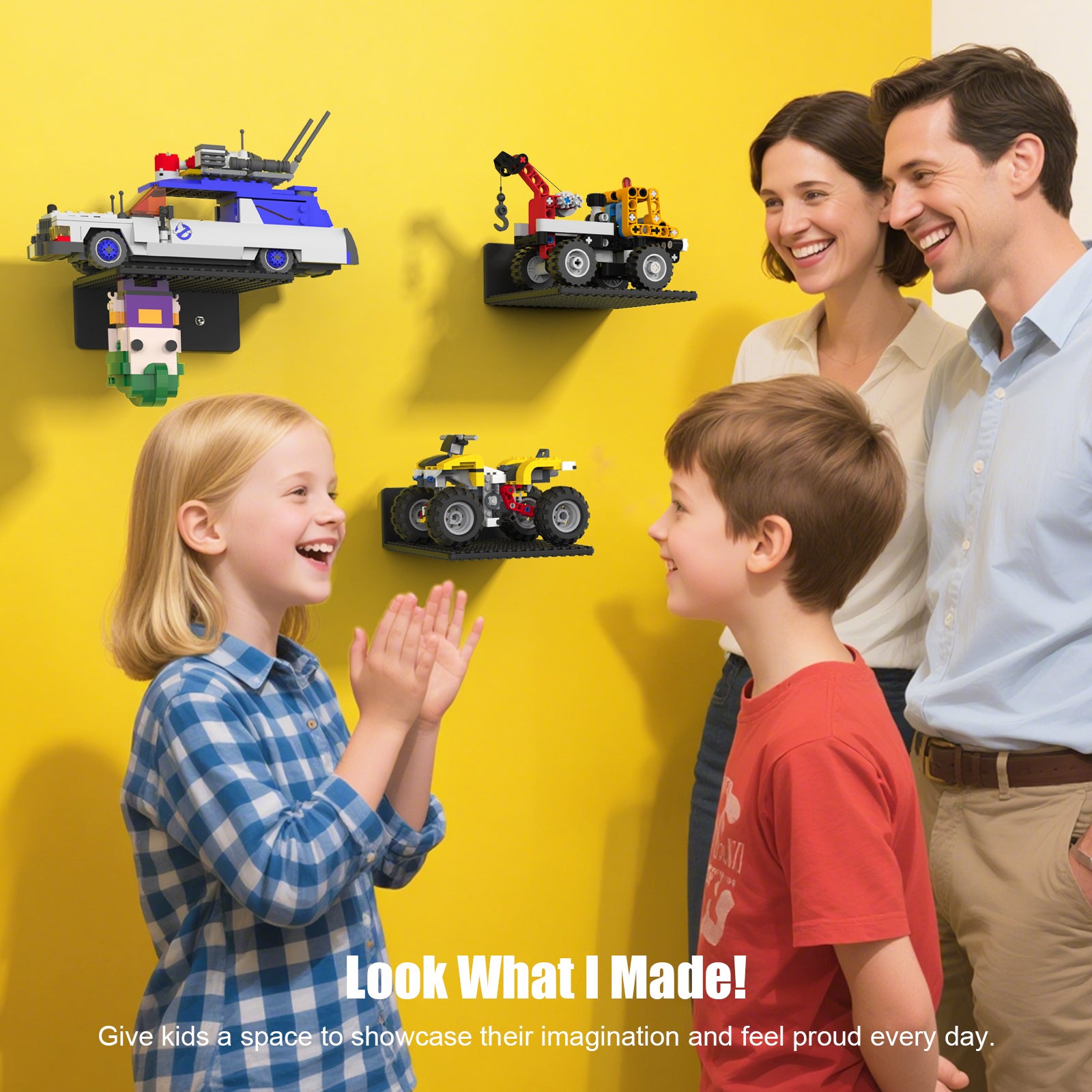 3-Pack Floating Shelves for Wall Compatible with Lego Building Bricks, 5x5.5inch Dual‑Sided 16x17 Studs for Toy Brick Storage and Display, ABS Display Shelves for Room Decor, Black