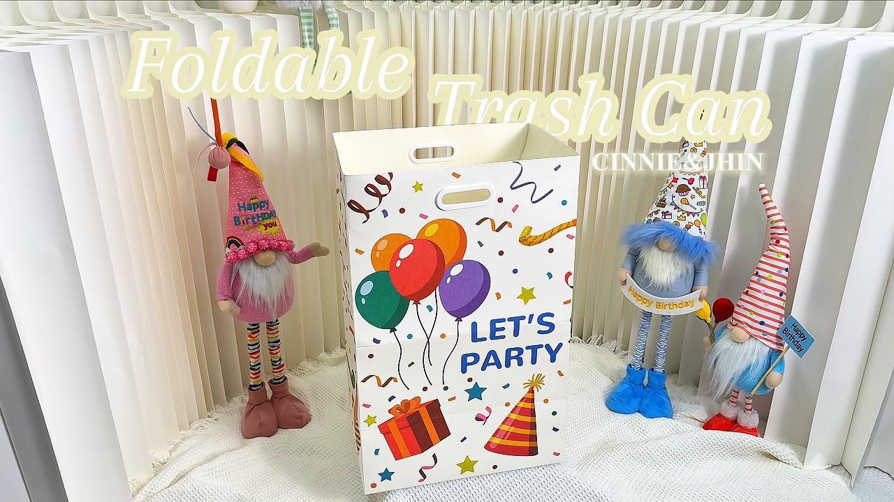 13 Gallon Disposable Trash Cans with Built-in Handles, 4 Pack Extra Large Portable Trash Can, Waterproof Layer Reusable Garbage Cans, Extra-Thick Cardboard Recycling Bins, Perfect for Parties,Colorful