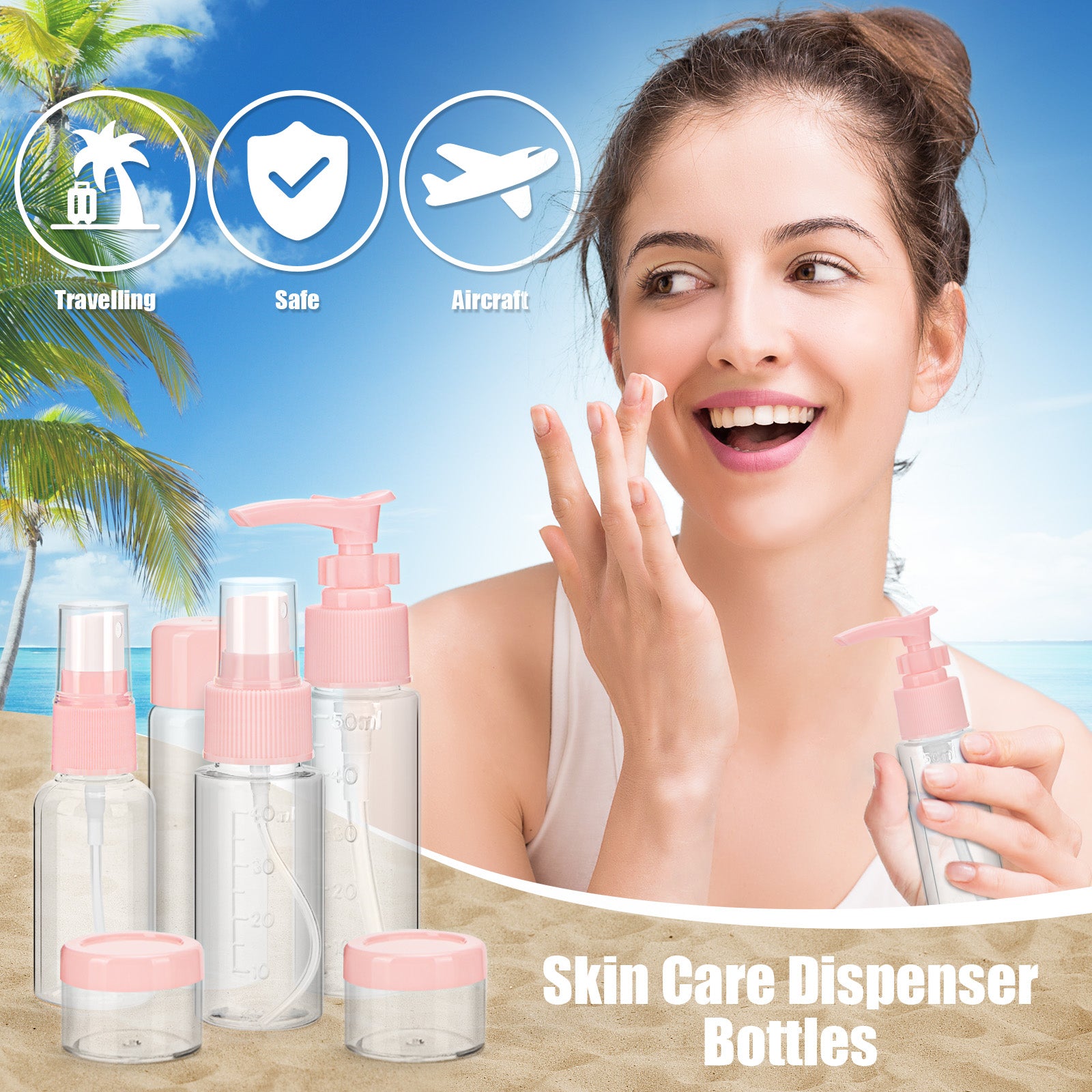Pink Wash Bag With Travel Bottles for Toiletries Gym TSA Approved, Leak Proof with Bandage Silicone Squeezable 3oz for Toner Shampoo Conditioner Lotion Body Wash with Funnel Toothbrush cover and Tag