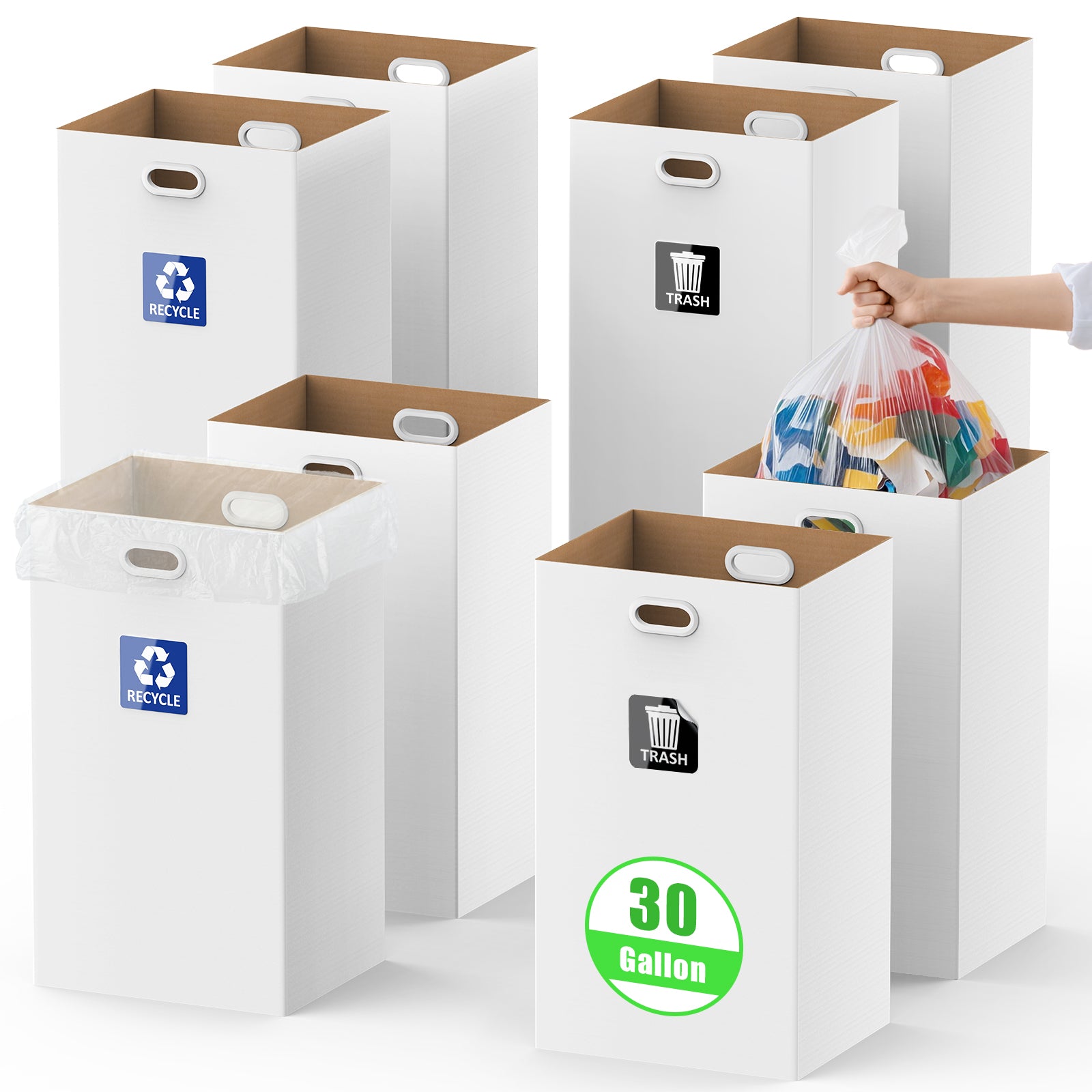 30 Gallon Corrugated Cardboard Disposable Trash Cans 8 Pack
