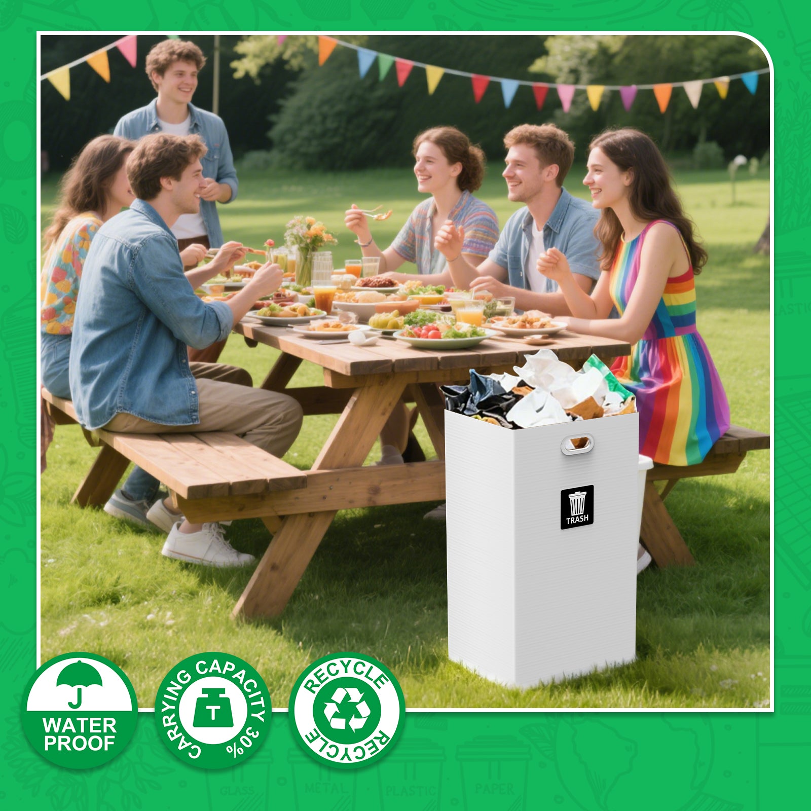 30 Gallon Corrugated Cardboard Disposable Trash Cans for Parties