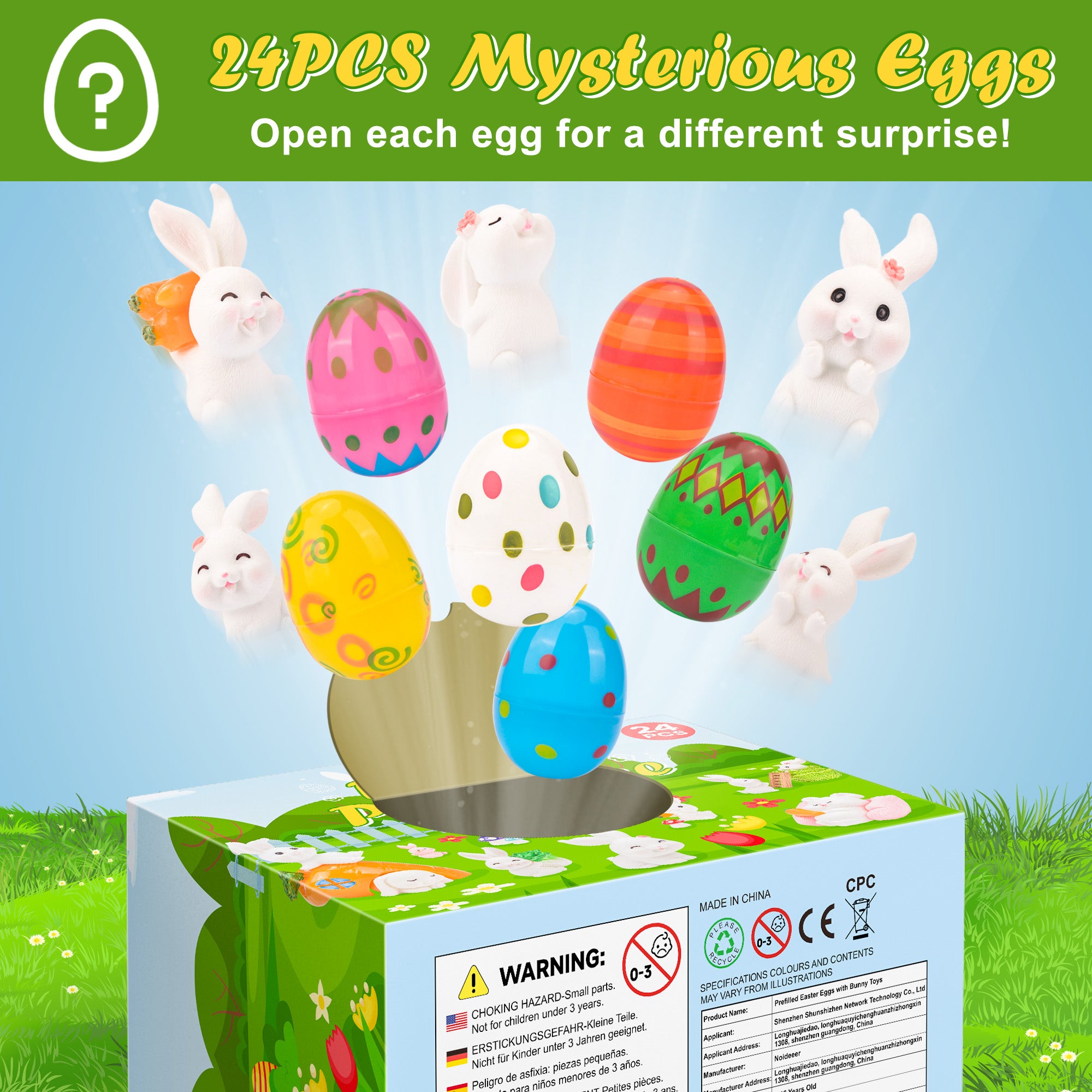 24 Pcs Prefilled Easter Eggs with Bunny
