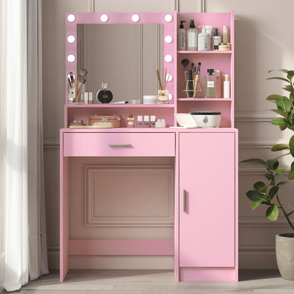 Vanity Desk with Mirror & Light Pink