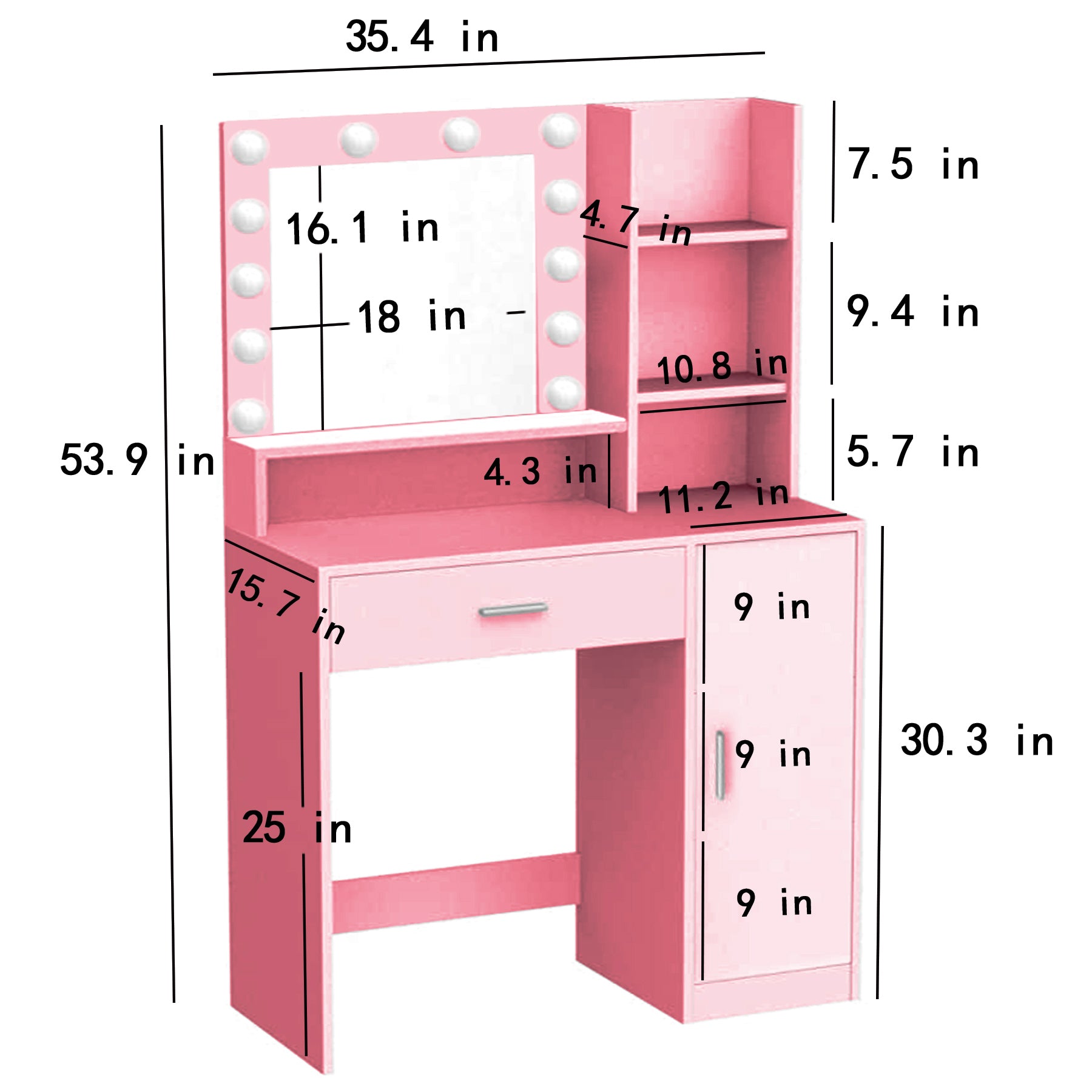 Vanity Desk with Mirror & Light Pink