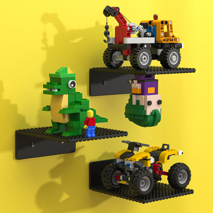 3-Pack Floating Shelves for Wall Compatible with Lego Building Bricks, 5x5.5inch Dual‑Sided 16x17 Studs for Toy Brick Storage and Display, ABS Display Shelves for Room Decor, Black