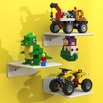 3-Pack Floating Shelves for Wall Compatible with Lego Building Bricks, 5x5.5inch Dual‑Sided 16x17 Studs for Toy Brick Storage and Display, ABS Display Shelves for Room Decor, White