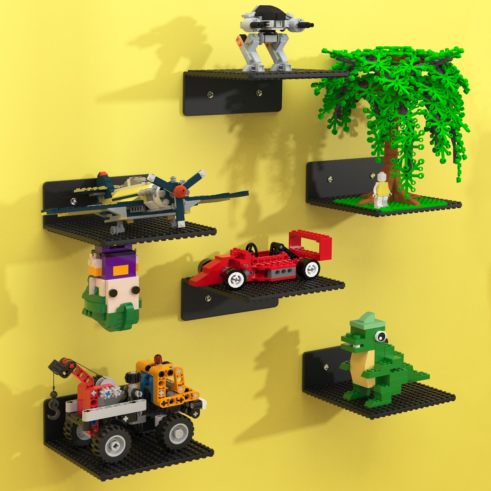 Display Shelves Compatible with LEGO Building Bricks – 5x5.3 Inch Wall-Mounted ABS Baseplates with 16x17 Studs for Toy Brick Storage and Display, also fits Other Building Bricks