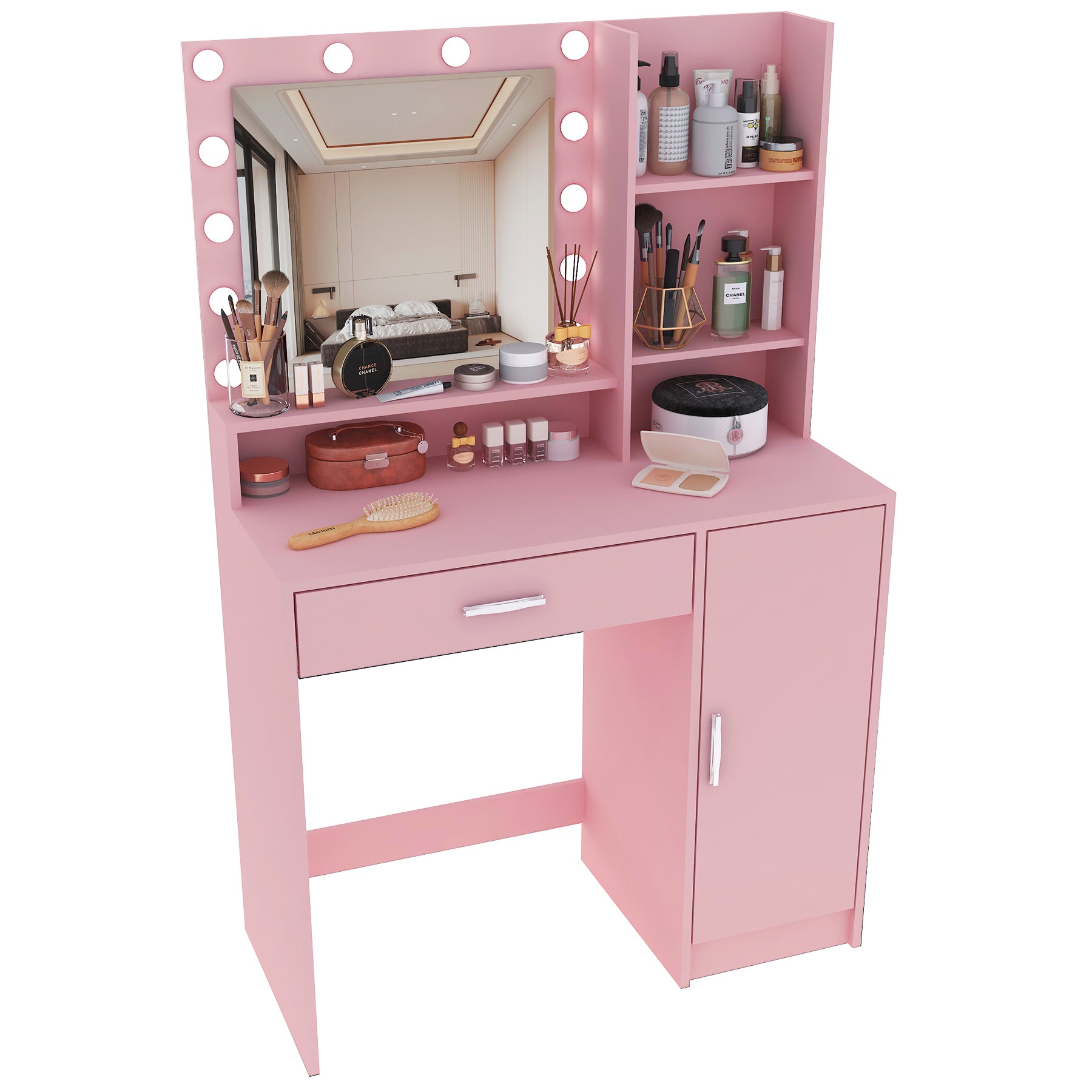 Vanity Desk with Mirror & Light Pink