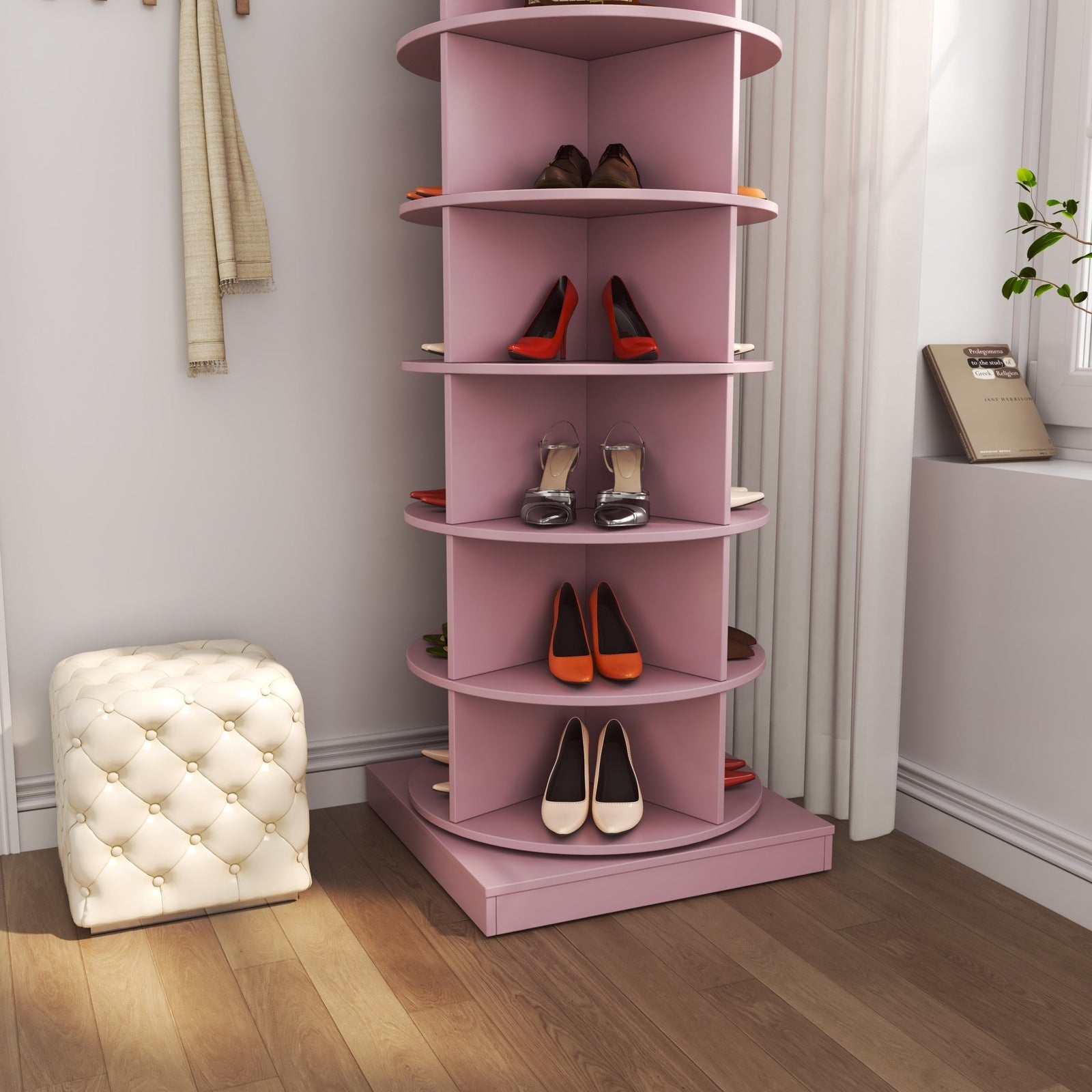 Pink 360 Rotating shoe cabinet 6 layers