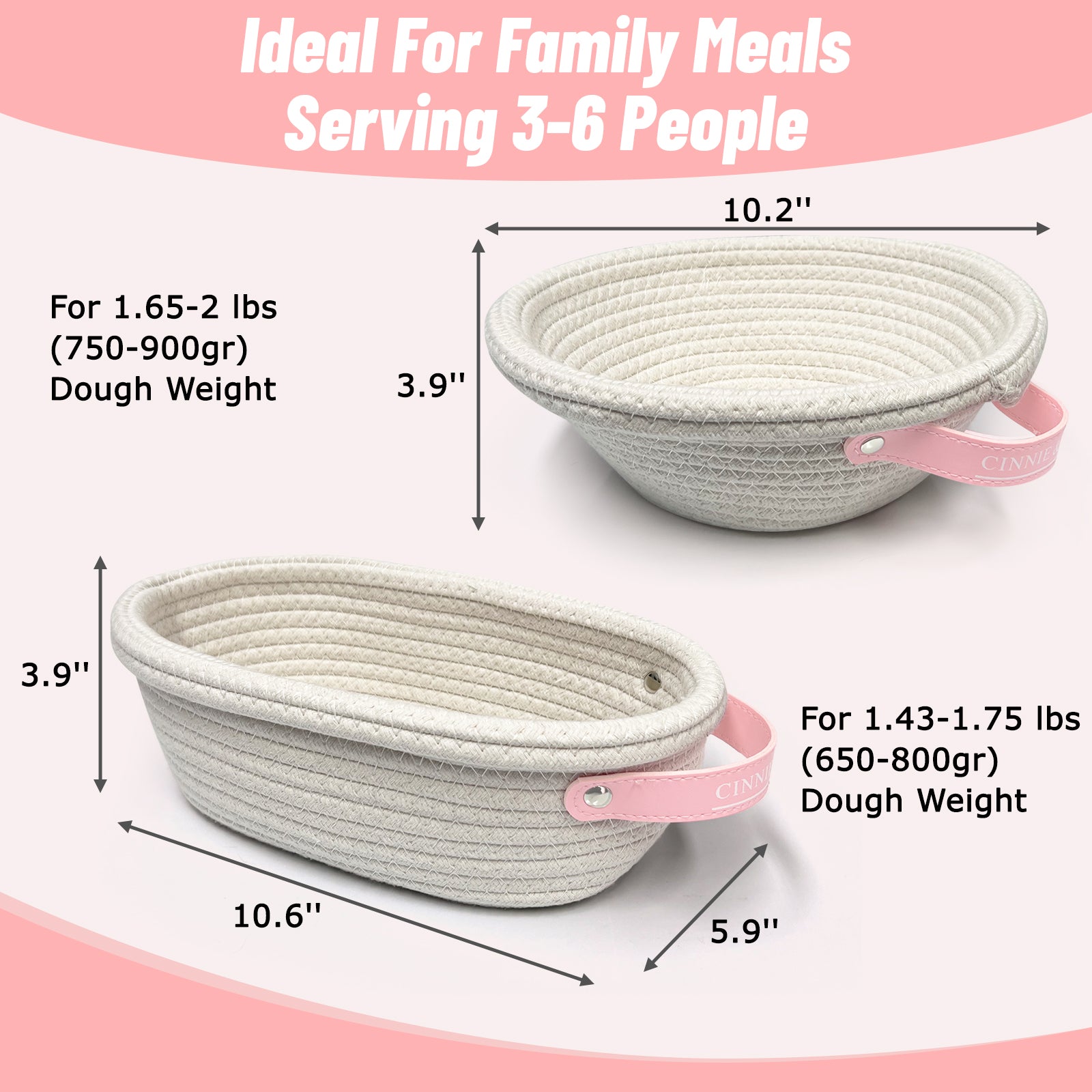 Cotton Rope Banneton Bread Proofing Basket Set, Oval & Round Baskets with Cloth Liners & Pink Covers - Artisan Sourdough Baking Supplies, Decorative Baking Tools for Kitchen & Gift Giving