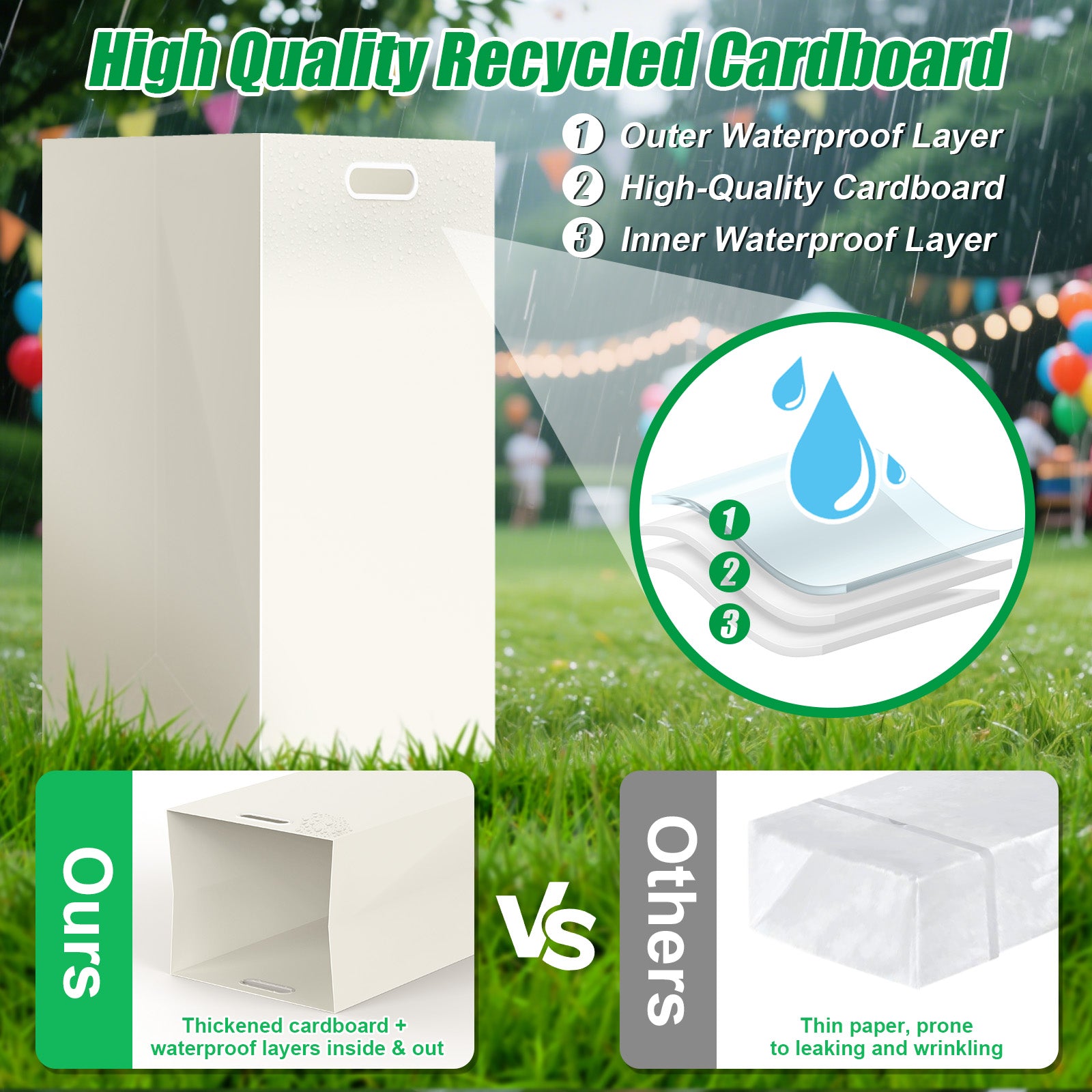 25 Gallon Disposable Trash Cans with Built-in Handles, 4 Pack Extra Large Portable Trash Can, Waterproof Layer Reusable Garbage Can, Recycling Bins, Extra-Thick Recycled Cardboard, Perfect for Parties