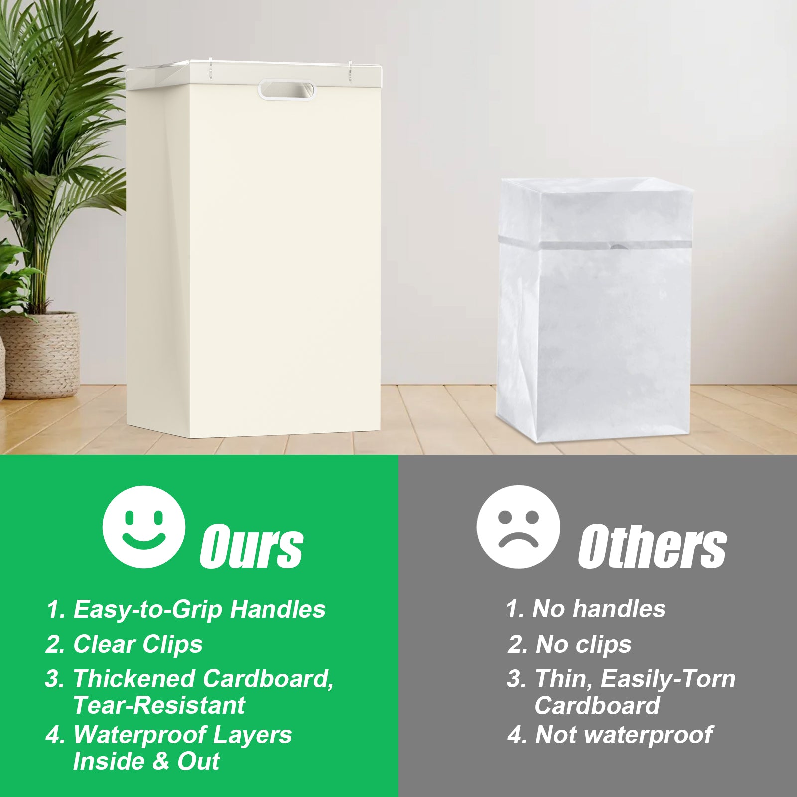 25 Gallon Disposable Trash Cans with Built-in Handles, 4 Pack Extra Large Portable Trash Can, Waterproof Layer Reusable Garbage Can, Recycling Bins, Extra-Thick Recycled Cardboard, Perfect for Parties