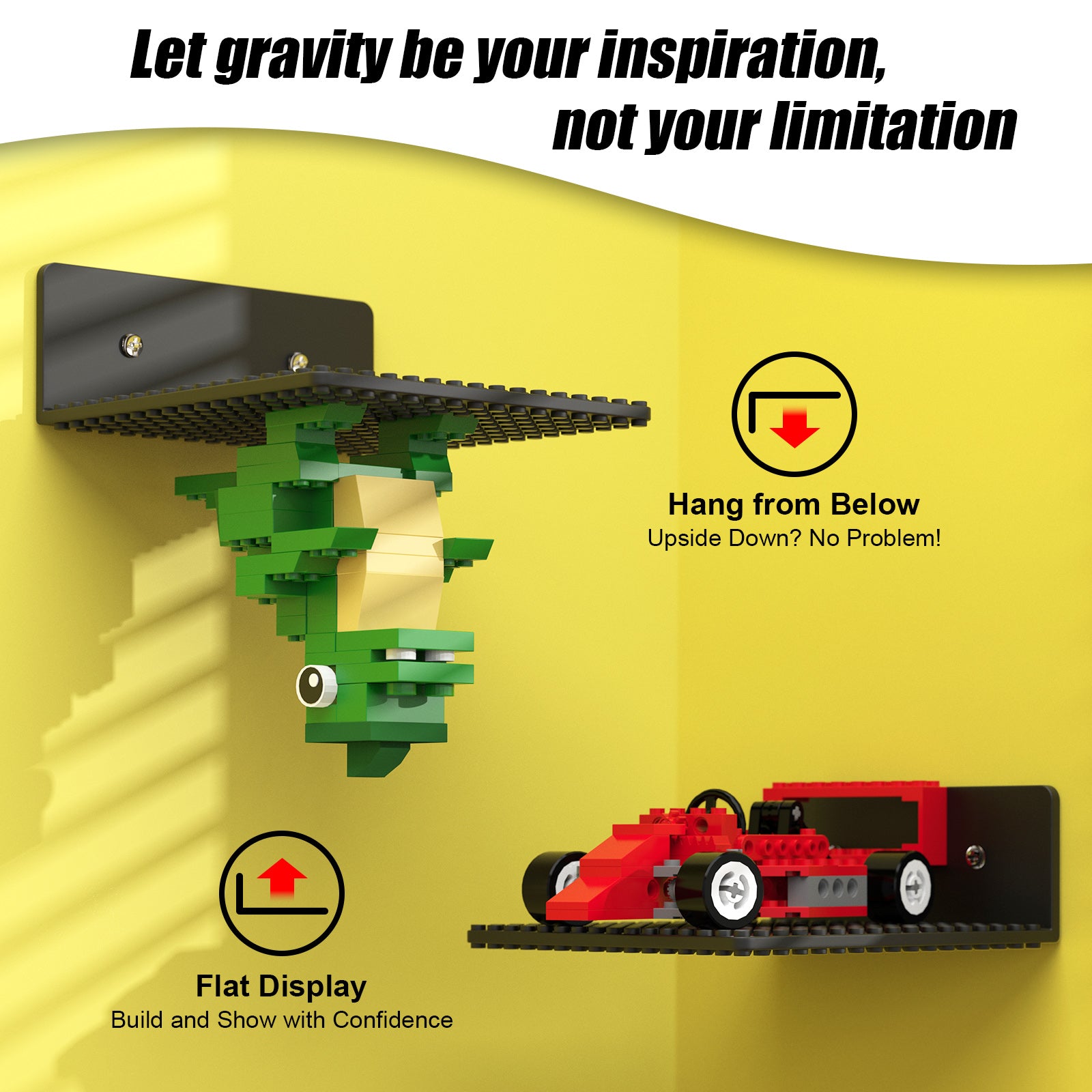 Display Shelves Compatible with LEGO Building Bricks – 5x5.3 Inch Wall-Mounted ABS Baseplates with 16x17 Studs for Toy Brick Storage and Display, also fits Other Building Bricks