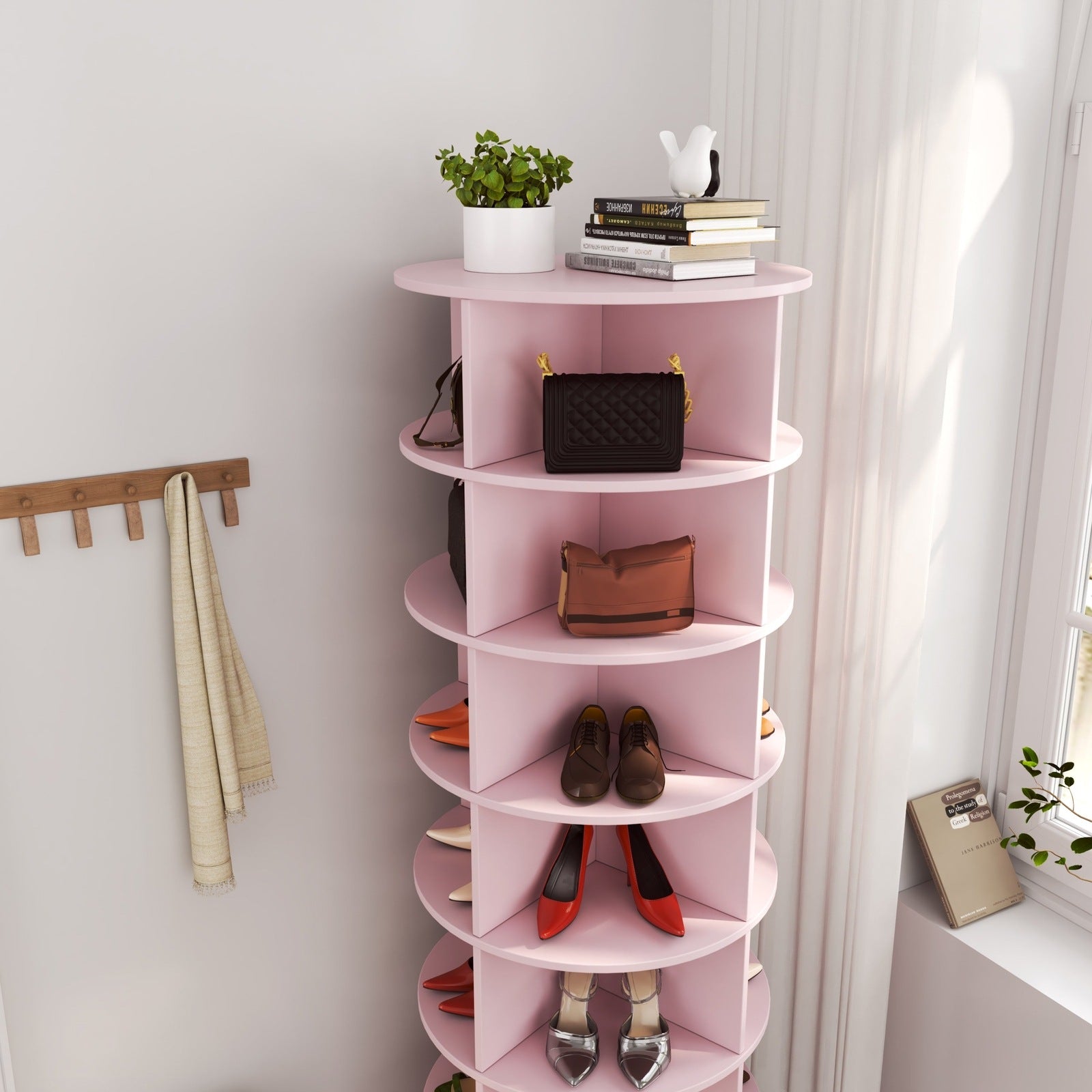 Pink 360 Rotating shoe cabinet 6 layers