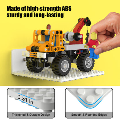 3-Pack Floating Shelves for Wall Compatible with Lego Building Bricks, 5x5.5inch Dual‑Sided 16x17 Studs for Toy Brick Storage and Display, ABS Display Shelves for Room Decor, White