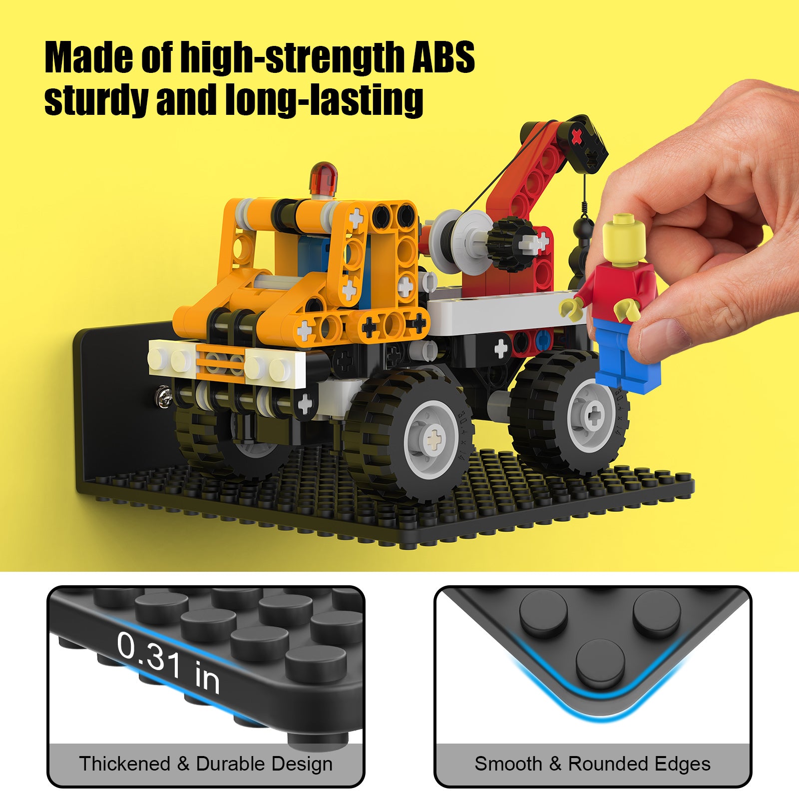 Display Shelves Compatible with LEGO Building Bricks – 5x5.3 Inch Wall-Mounted ABS Baseplates with 16x17 Studs for Toy Brick Storage and Display, also fits Other Building Bricks