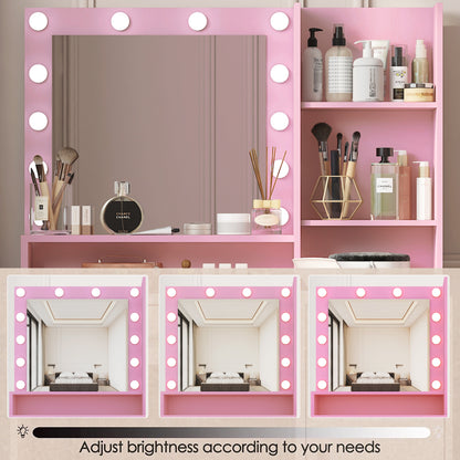 Vanity Desk with Mirror & Light Pink