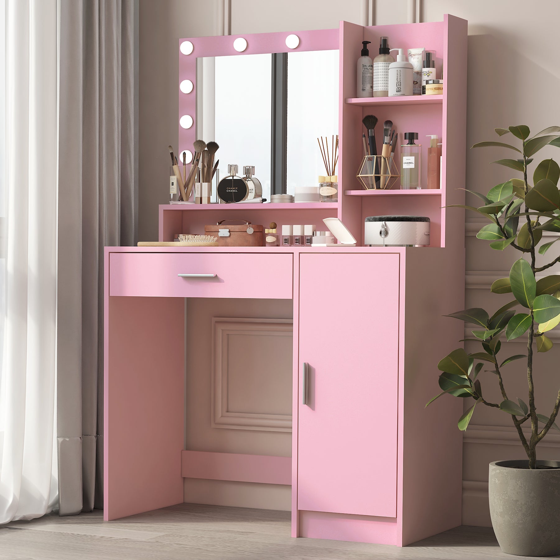 Vanity Desk with Mirror & Light Pink