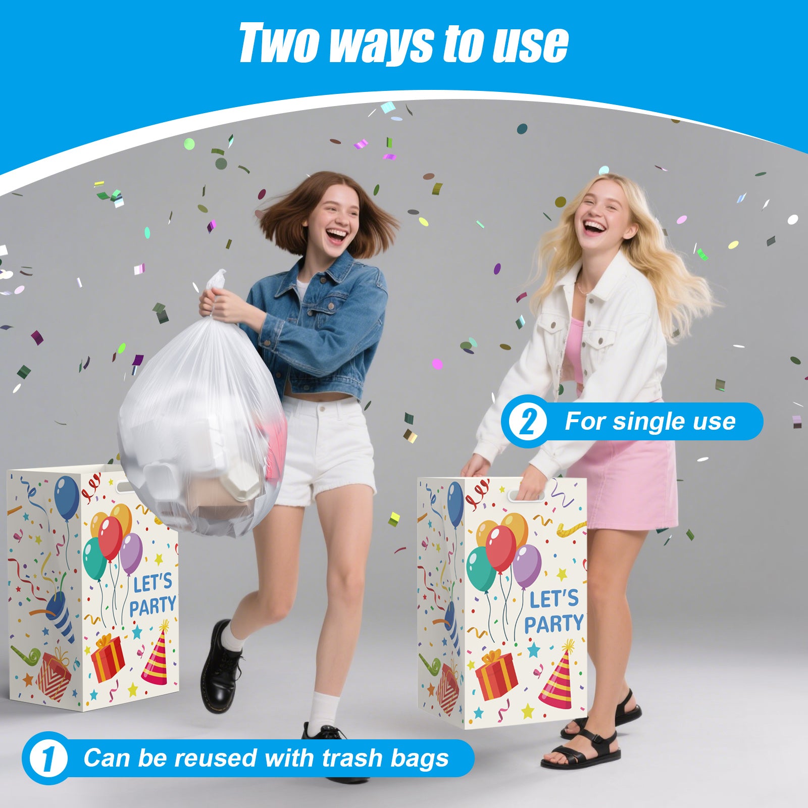13 Gallon Disposable Trash Cans with Built-in Handles, 4 Pack Extra Large Portable Trash Can, Waterproof Layer Reusable Garbage Cans, Extra-Thick Cardboard Recycling Bins, Perfect for Parties,Colorful