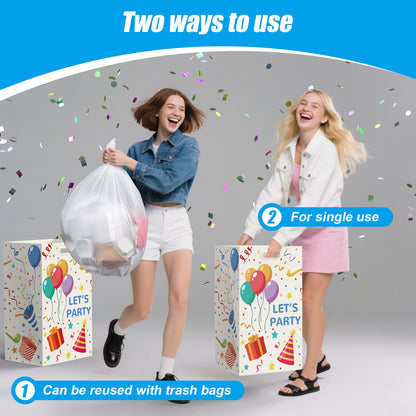 13 Gallon Disposable Trash Cans with Built-in Handles, 4 Pack Extra Large Portable Trash Can, Waterproof Layer Reusable Garbage Cans, Extra-Thick Cardboard Recycling Bins, Perfect for Parties,Colorful