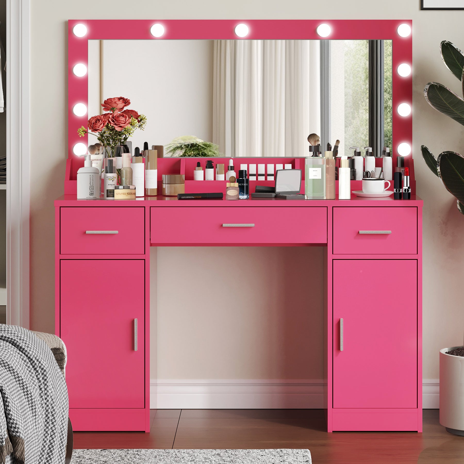 Vanity Desk with Mirror and Lights