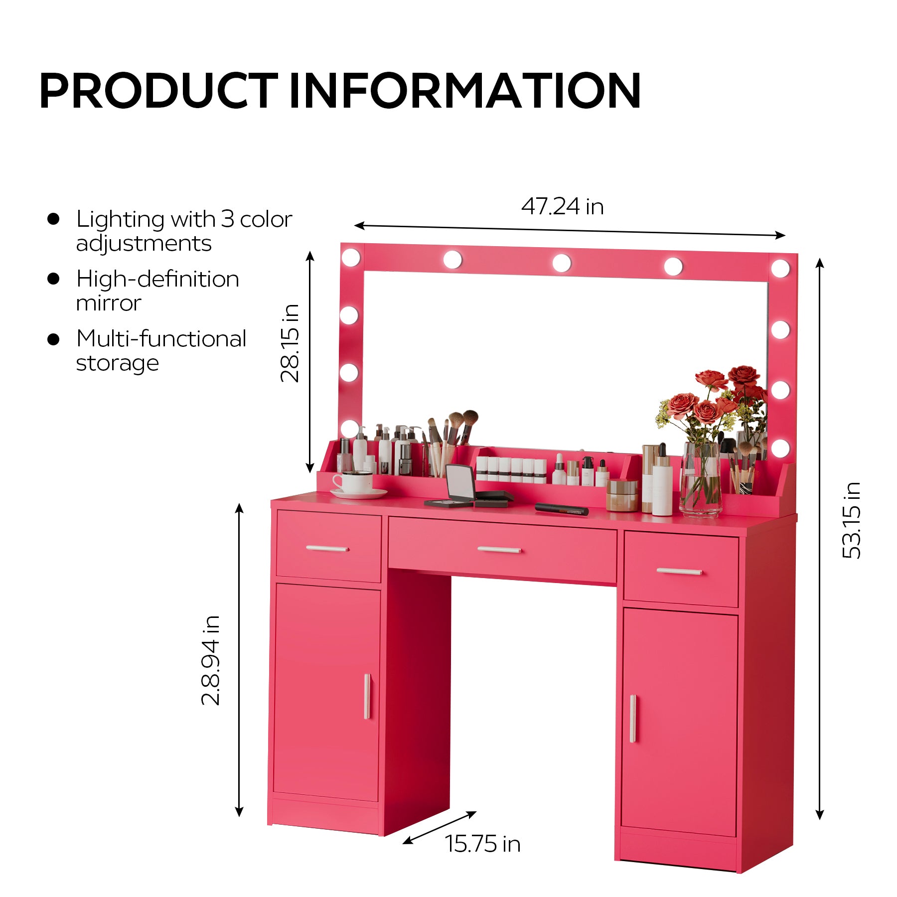 Vanity Desk with Mirror and Lights