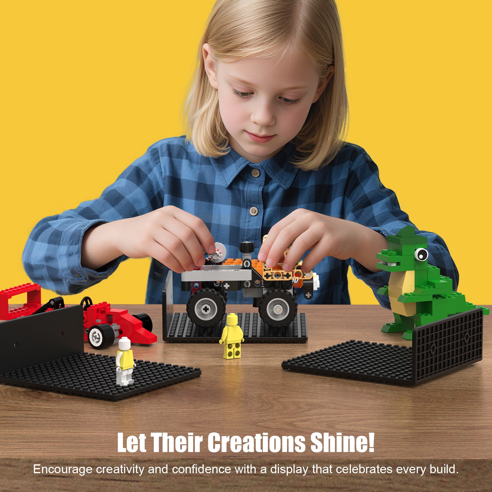 3-Pack Floating Shelves for Wall Compatible with Lego Building Bricks, 5x5.5inch Dual‑Sided 16x17 Studs for Toy Brick Storage and Display, ABS Display Shelves for Room Decor, Black