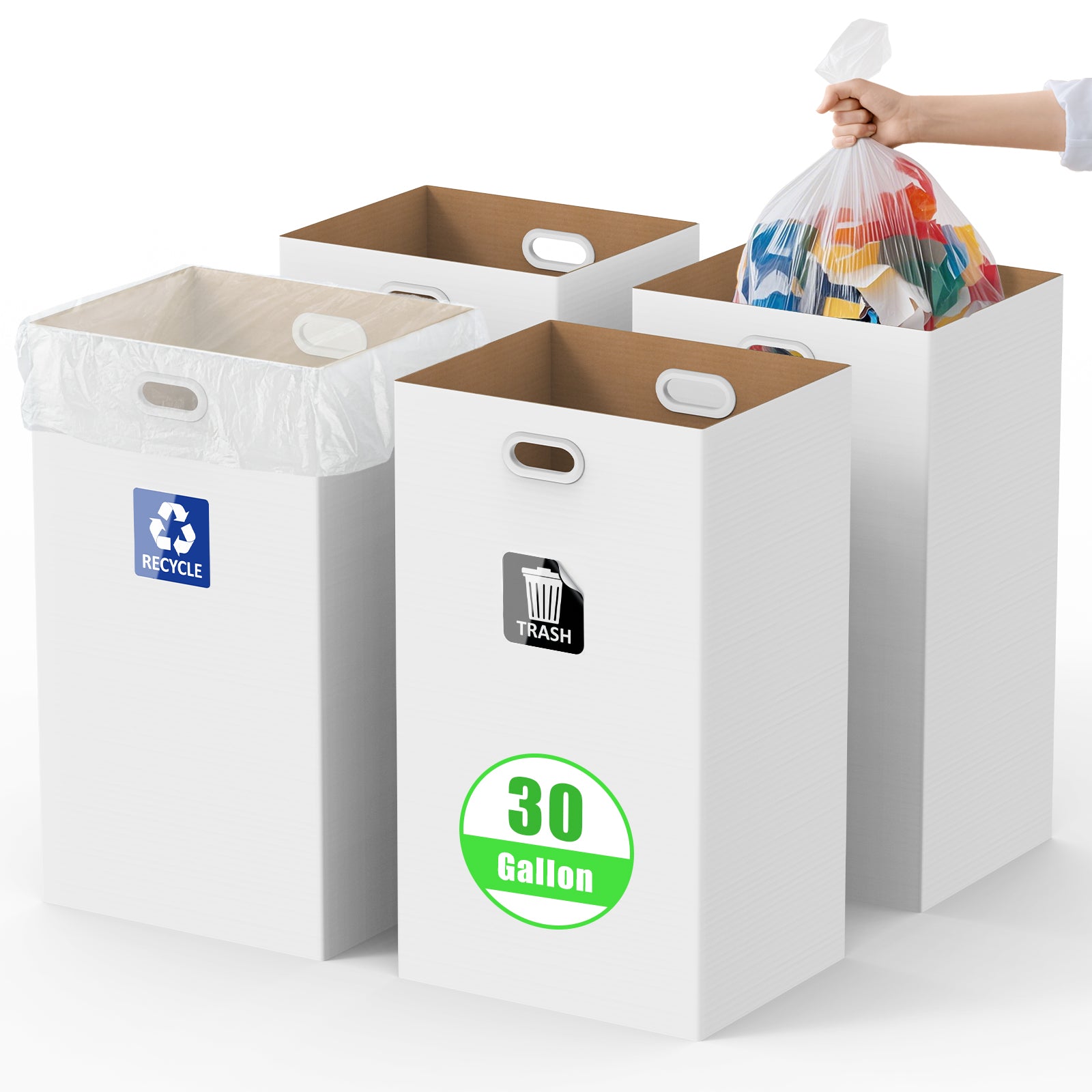 30 Gallon Corrugated Cardboard Disposable Trash Cans 4 Pack