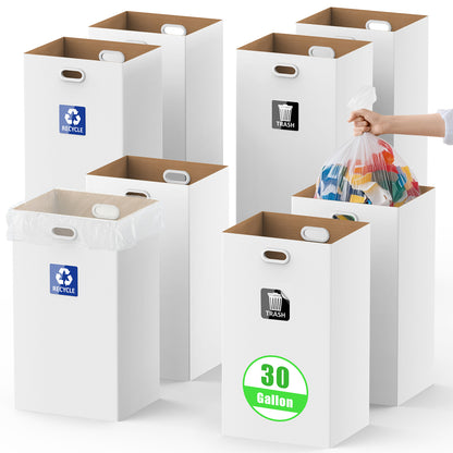 30 Gallon Corrugated Cardboard Disposable Trash Cans 8 Pack