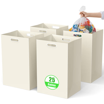 25 Gallon Disposable Trash Cans with Built-in Handles, 4 Pack Extra Large Portable Trash Can, Waterproof Layer Reusable Garbage Can, Recycling Bins, Extra-Thick Recycled Cardboard, Perfect for Parties