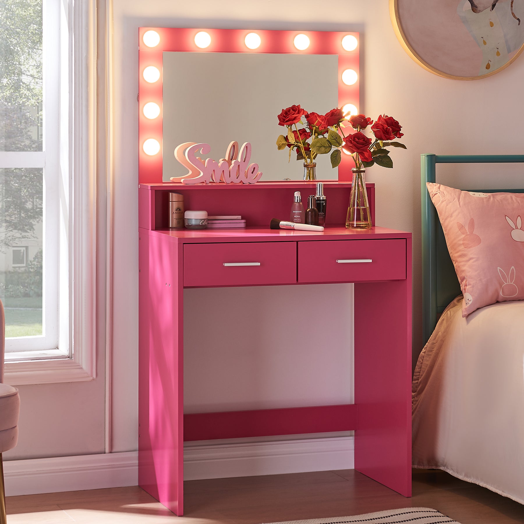 Vanity Desk with Mirror and Lights